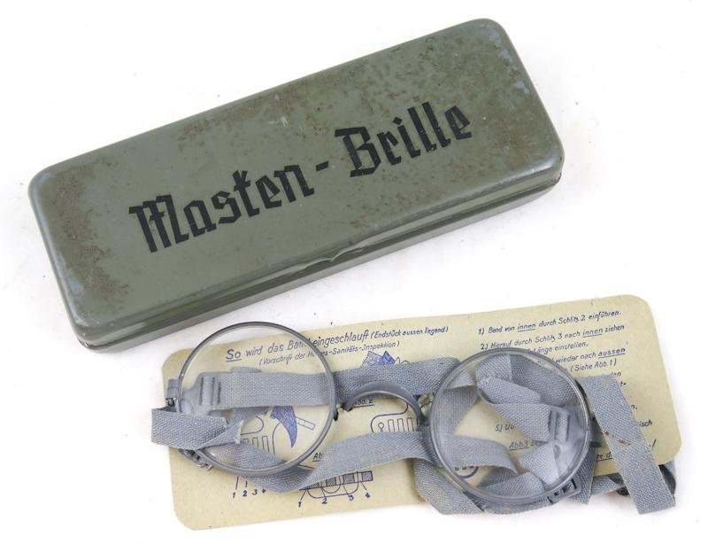 WW2 German soldiers gas mask spectacles - Named