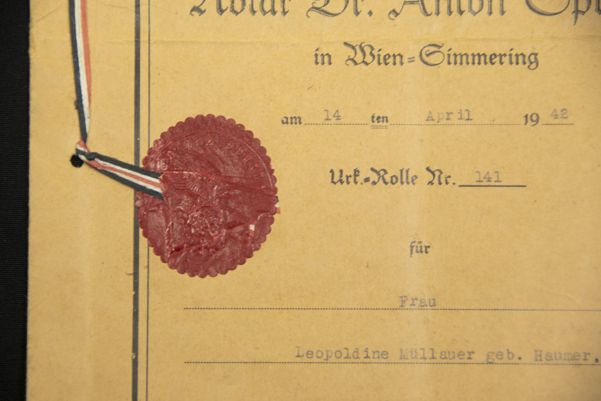 Urkunde – Notar Dr. Anton Spurny in Wien-Simmering (1942) — image 2