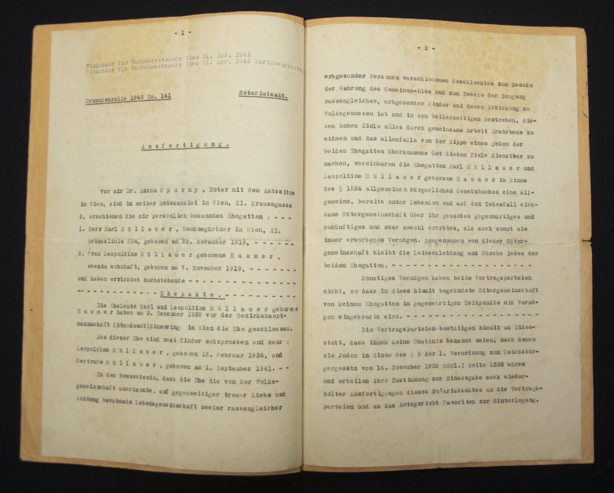 Urkunde – Notar Dr. Anton Spurny in Wien-Simmering (1942) — image 4