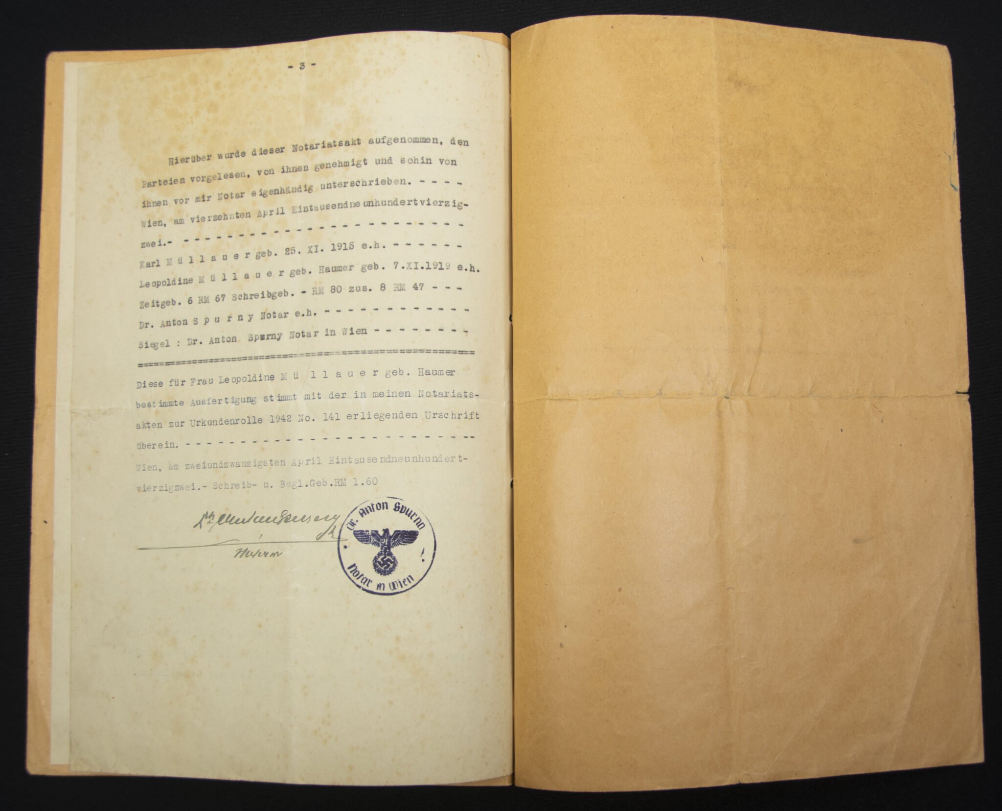 Urkunde – Notar Dr. Anton Spurny in Wien-Simmering (1942) — image 5