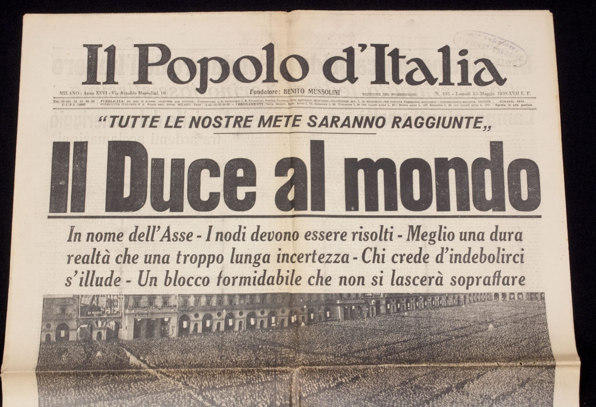 (Newspaper) Italy fascism: Il Popolo d'Italia 'Il Duce al Mondo' — image 2