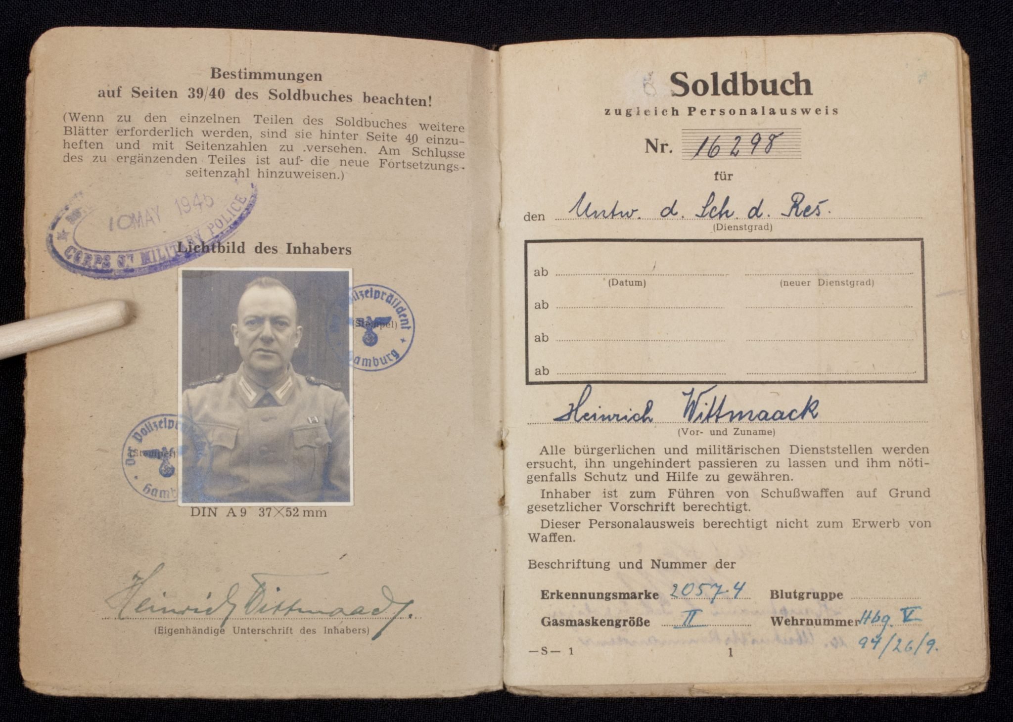 Soldbuch Schutzpolizei Verwaltung Hamburg (denazified SS 1945) — image 3