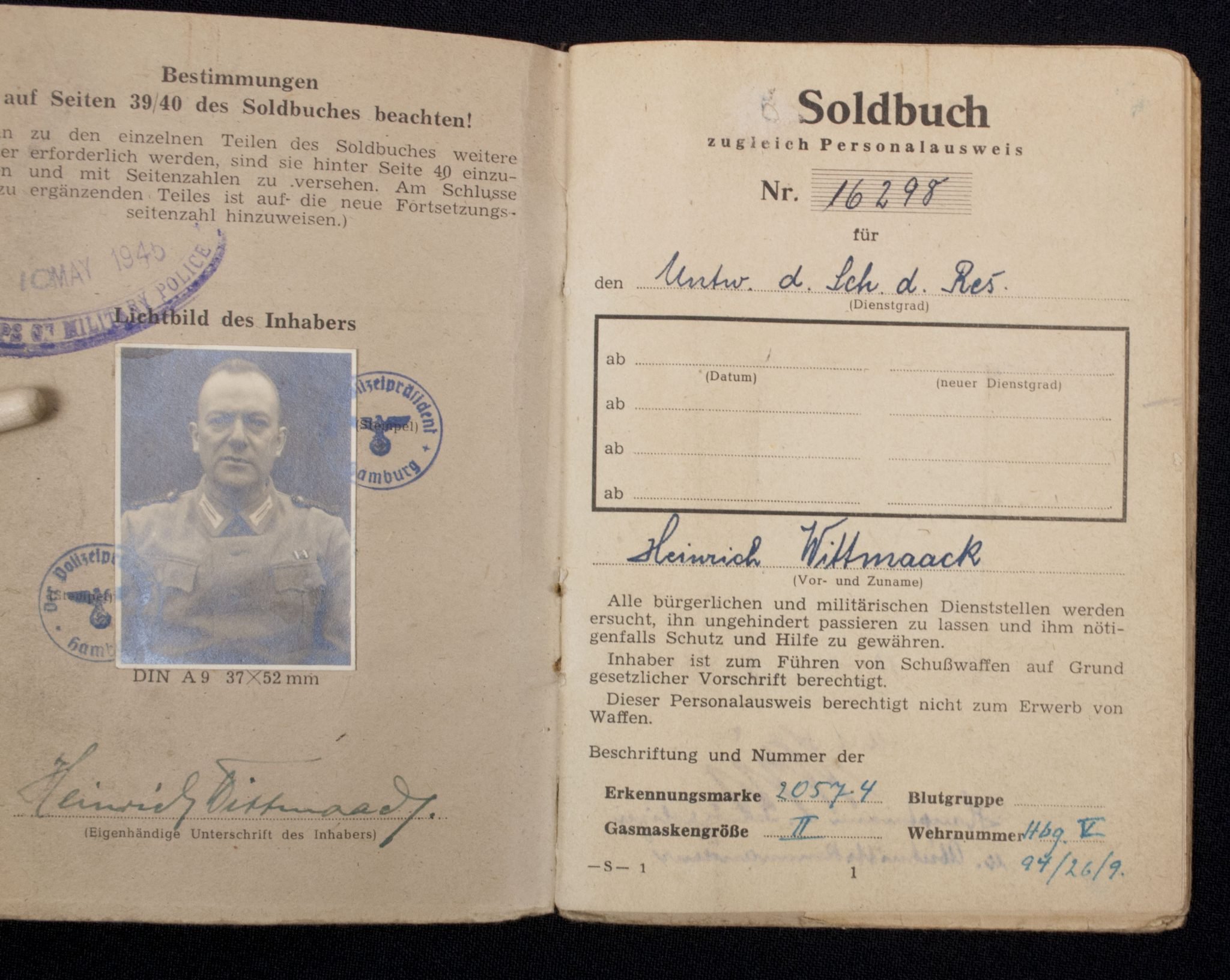 Soldbuch Schutzpolizei Verwaltung Hamburg (denazified SS 1945) — image 5