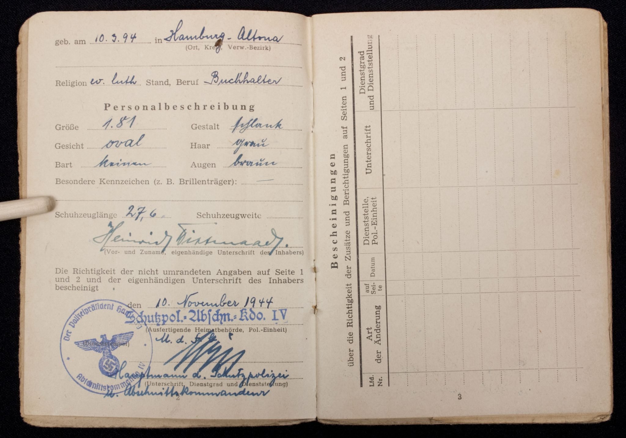 Soldbuch Schutzpolizei Verwaltung Hamburg (denazified SS 1945) — image 6