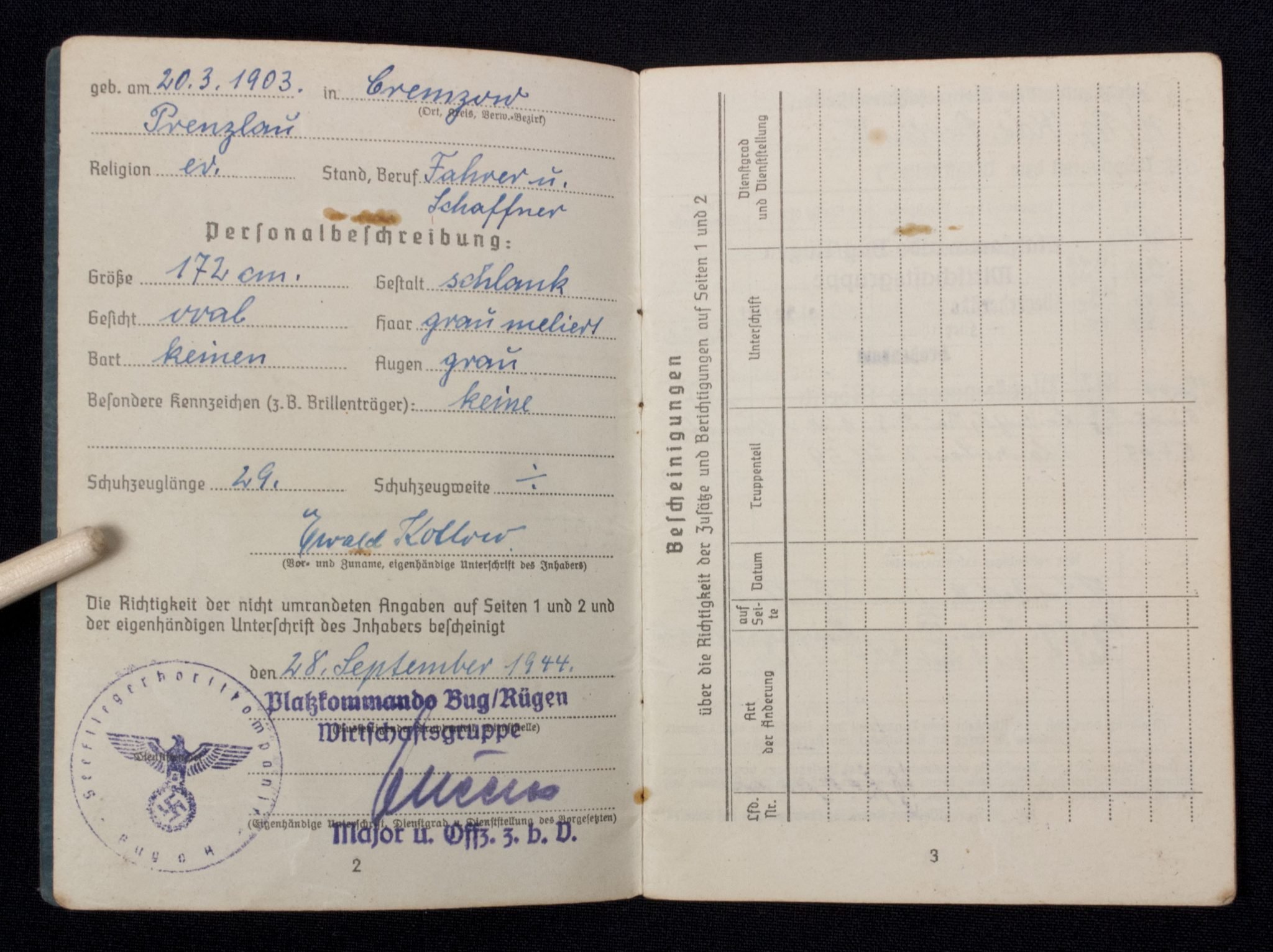 Luftwaffe (LW) Soldbuch Seefliegerhorst Bug auf Rügen — image 6