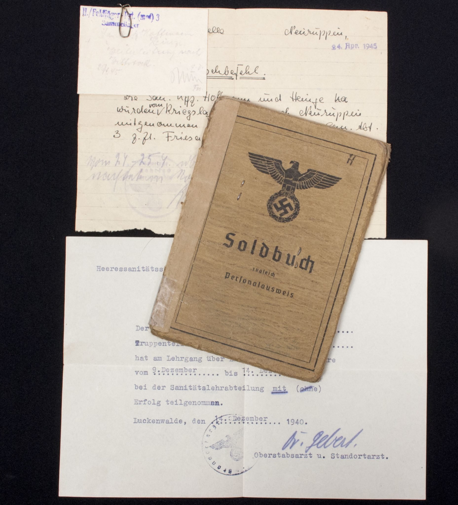 Soldbuch Sanitäts Unteroffizier 5/San. Ers. Abt.3-183-A Güben — image 2