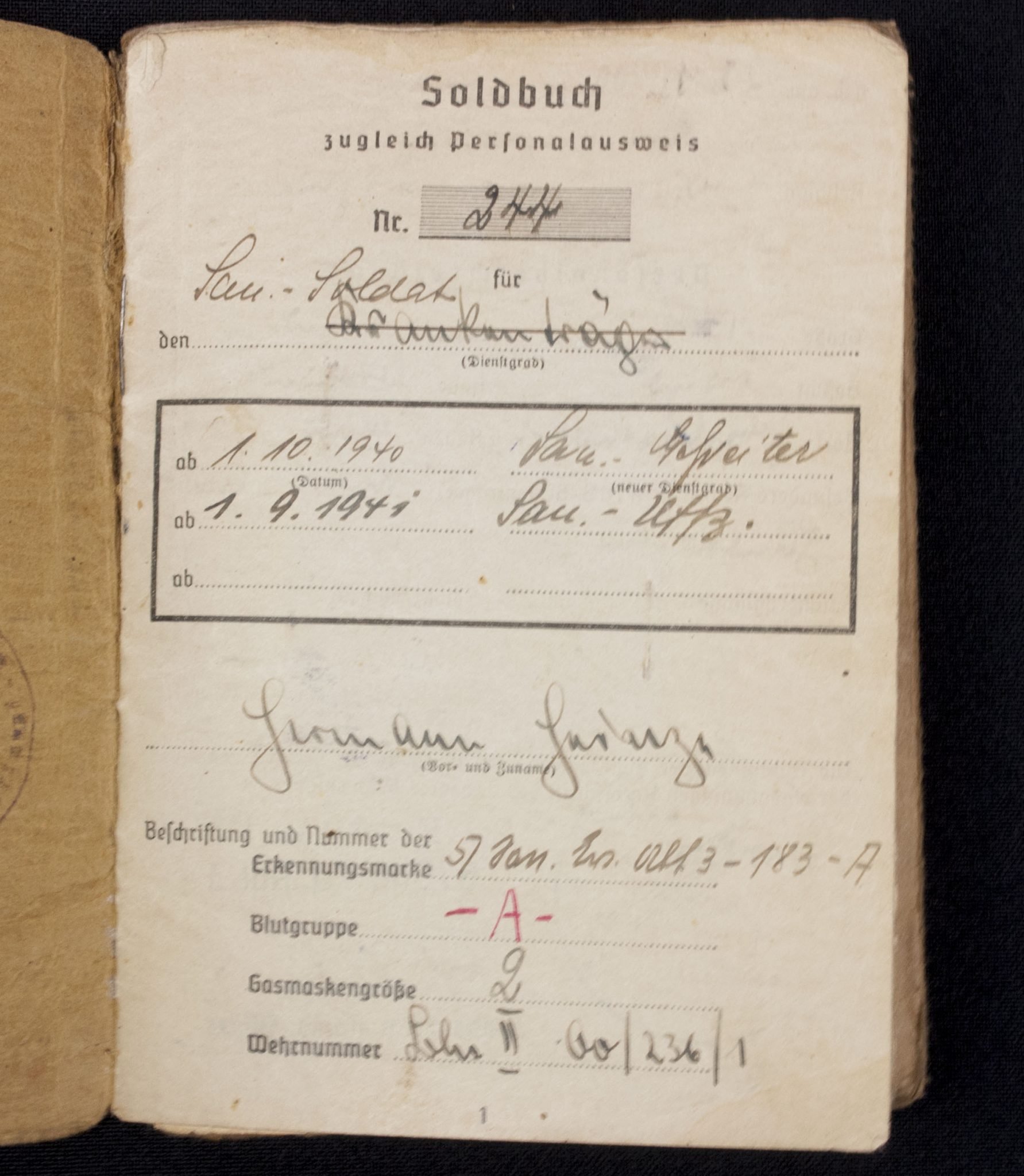 Soldbuch Sanitäts Unteroffizier 5/San. Ers. Abt.3-183-A Güben — image 6