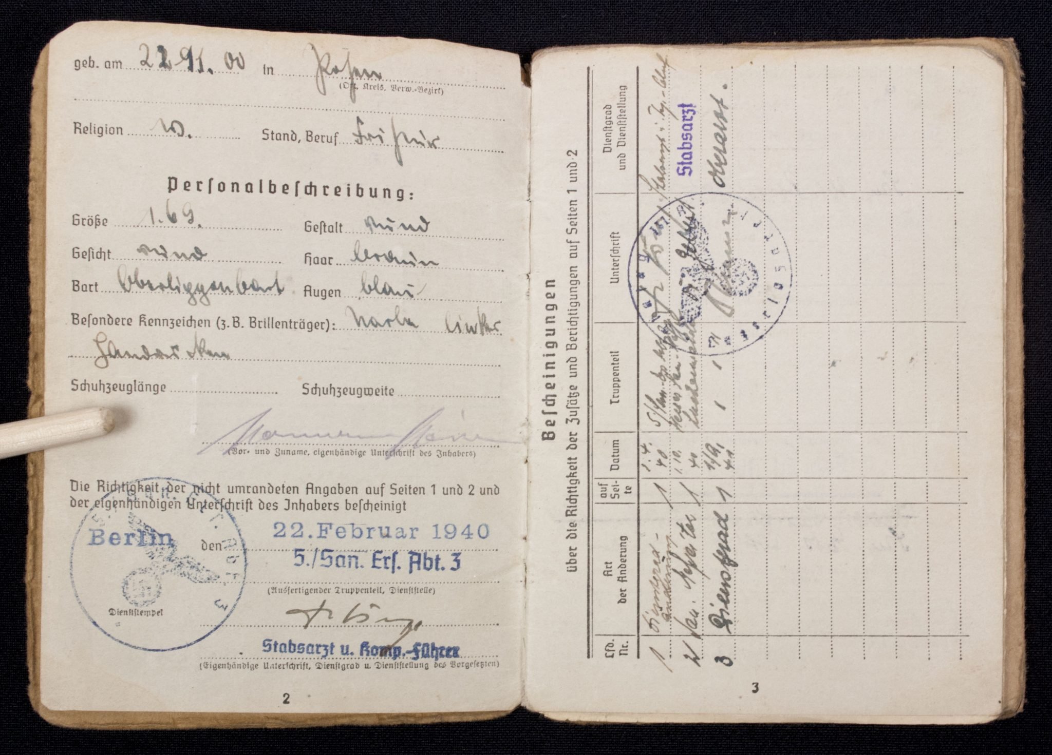 Soldbuch Sanitäts Unteroffizier 5/San. Ers. Abt.3-183-A Güben — image 7