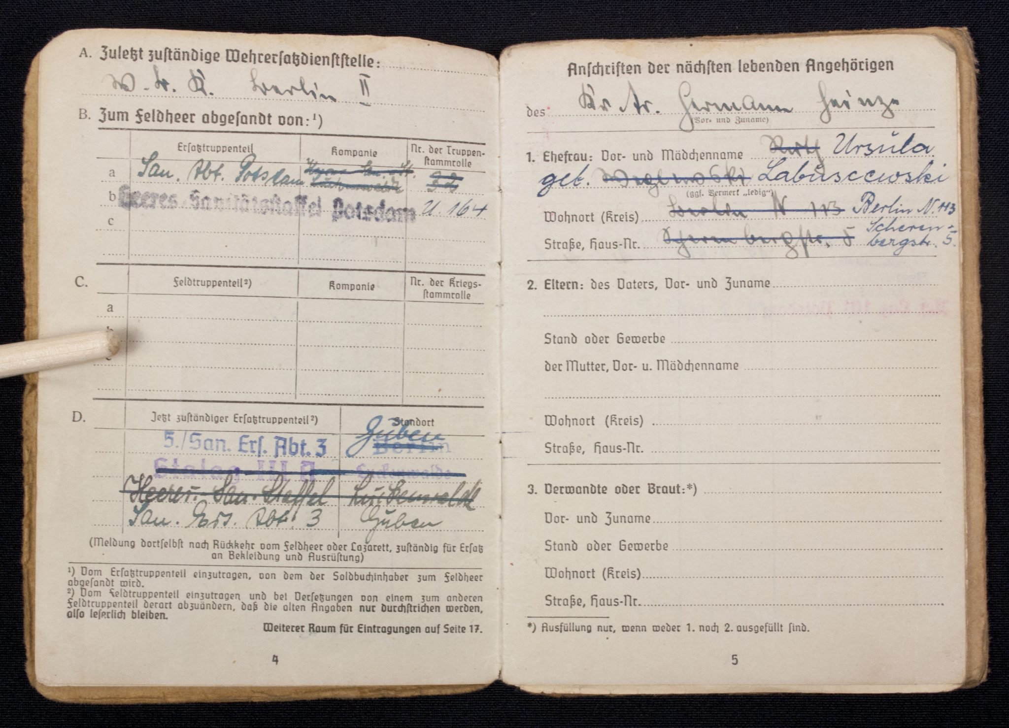 Soldbuch Sanitäts Unteroffizier 5/San. Ers. Abt.3-183-A Güben — image 8