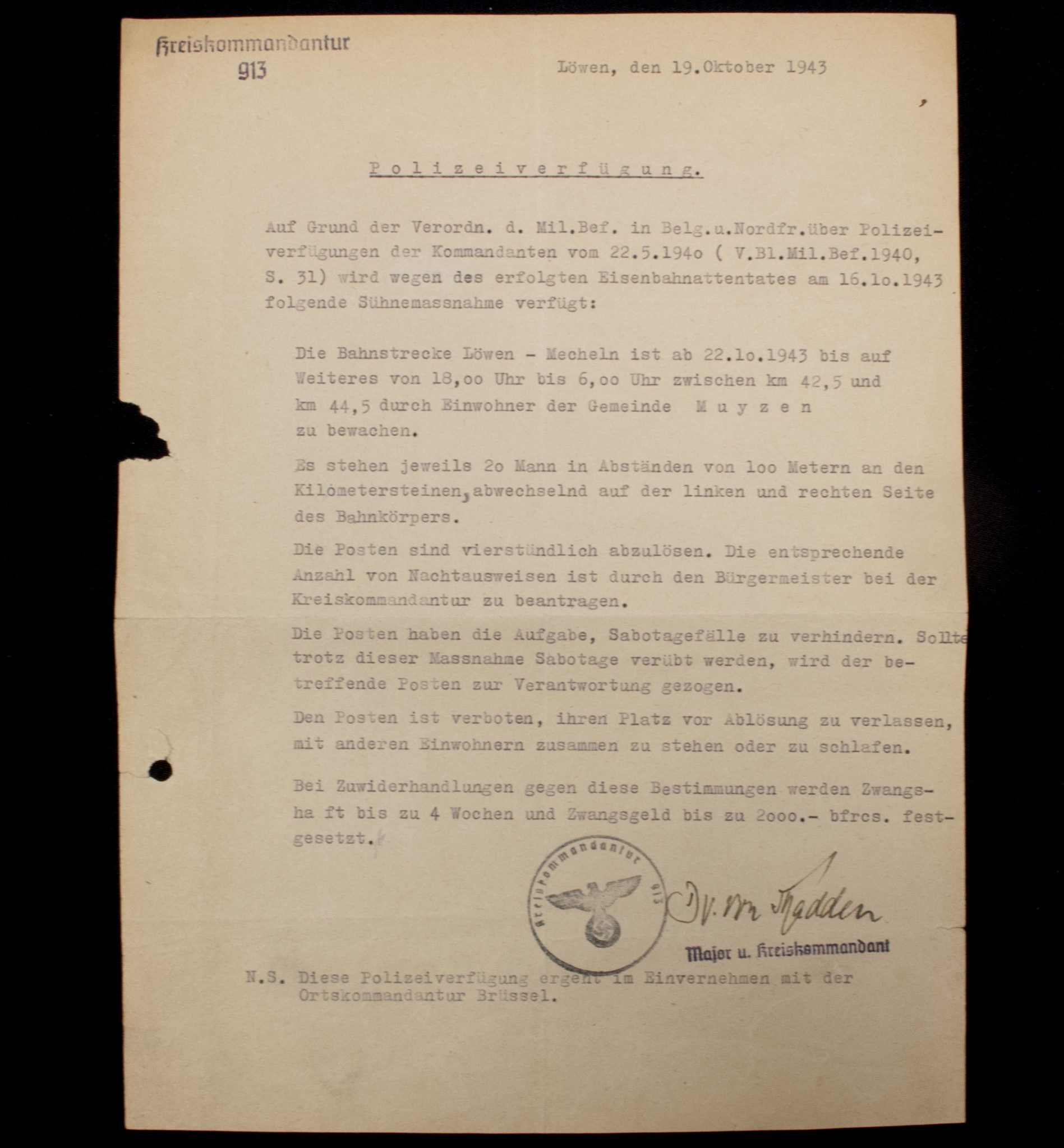 (Belgium) Leuven/Mechelen Polizeiverfügung 1943 — image 3