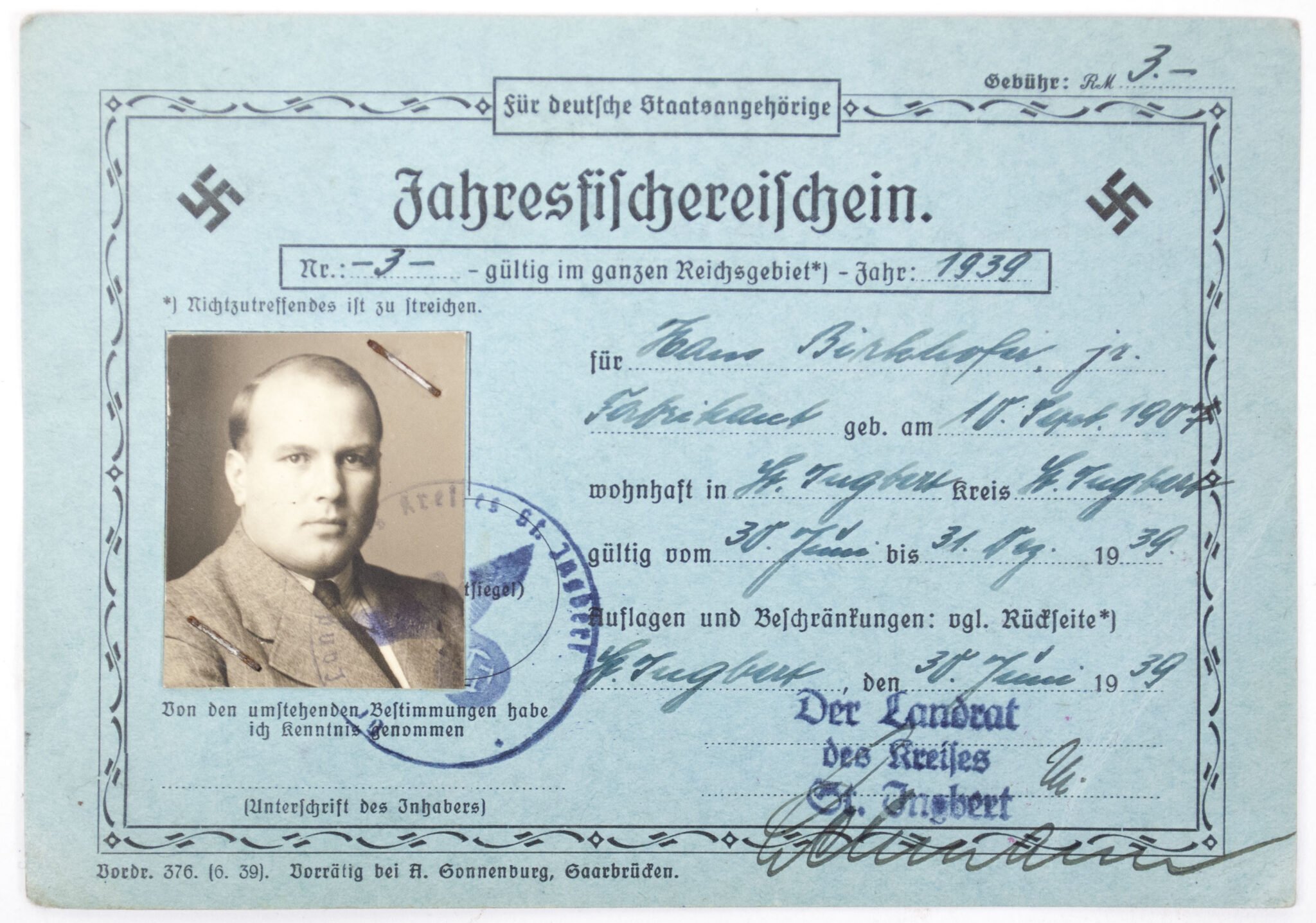 2x Jahresfischerschein from the same owner (1939 + 1942) from St. Ingbert — image 2