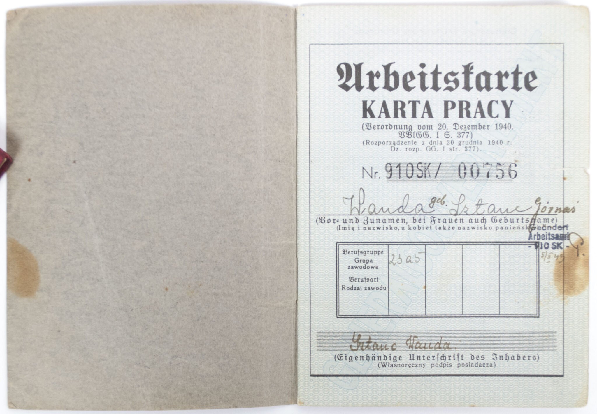 Generalgouvernement Arbeitsbuch / Arbeitskarte / Karta Pracy – Arbeitsamt Kielce (1941) — image 2
