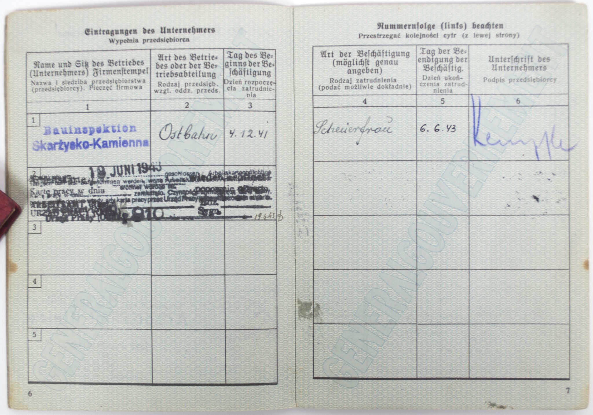 Generalgouvernement Arbeitsbuch / Arbeitskarte / Karta Pracy – Arbeitsamt Kielce (1941) — image 6