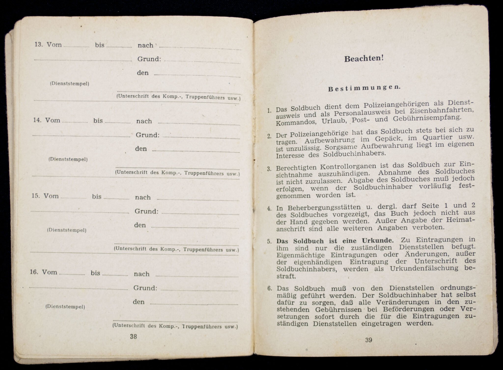 SS Polizei Soldbuch from Lötzen in Ostpreussen (1944) — image 13