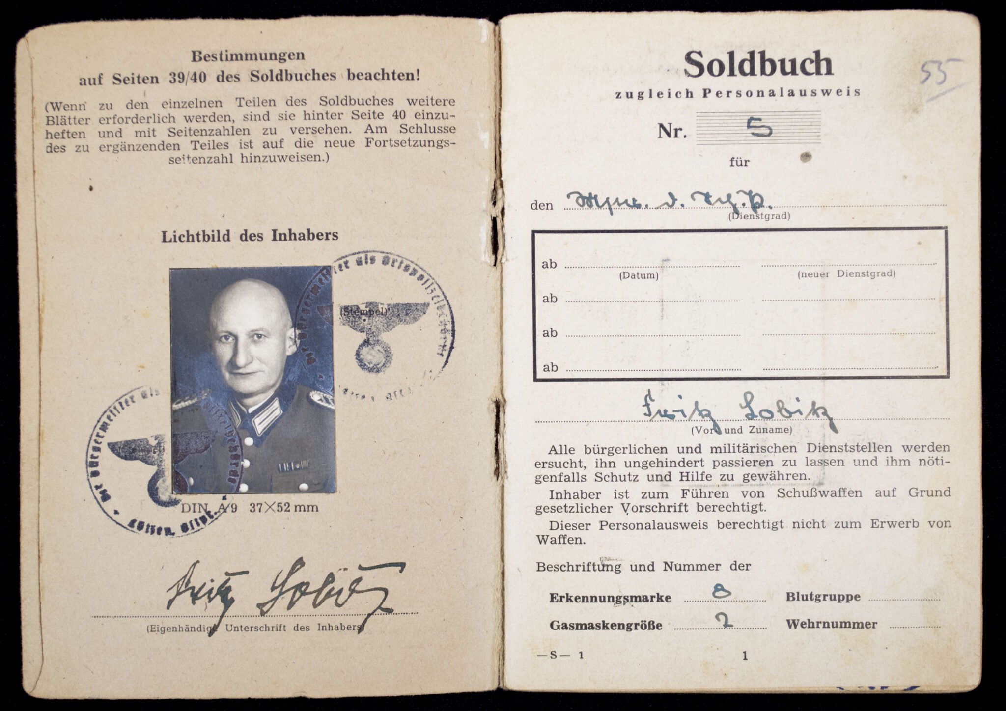 SS Polizei Soldbuch from Lötzen in Ostpreussen (1944) — image 2