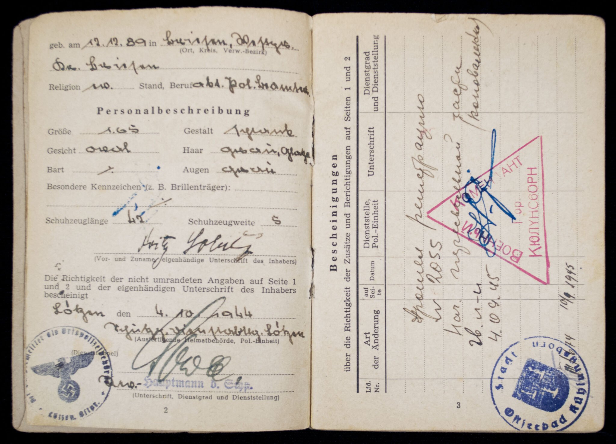 SS Polizei Soldbuch from Lötzen in Ostpreussen (1944) — image 4