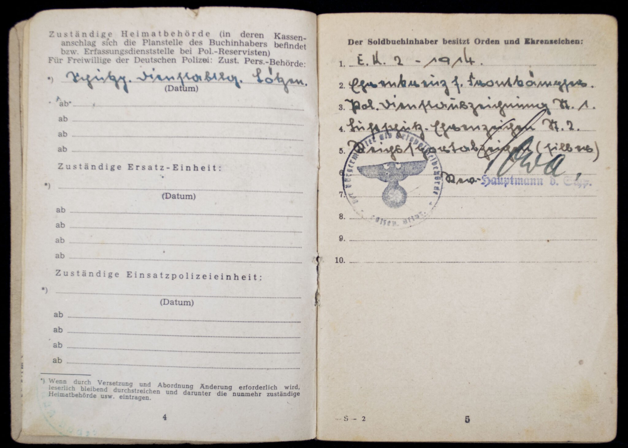 SS Polizei Soldbuch from Lötzen in Ostpreussen (1944) — image 5