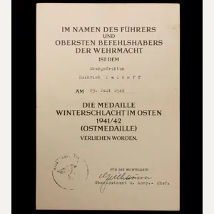 Medaille Winterschlacht im Osten / Ostmedaille Urkunde Gren. Rgt. 473 …