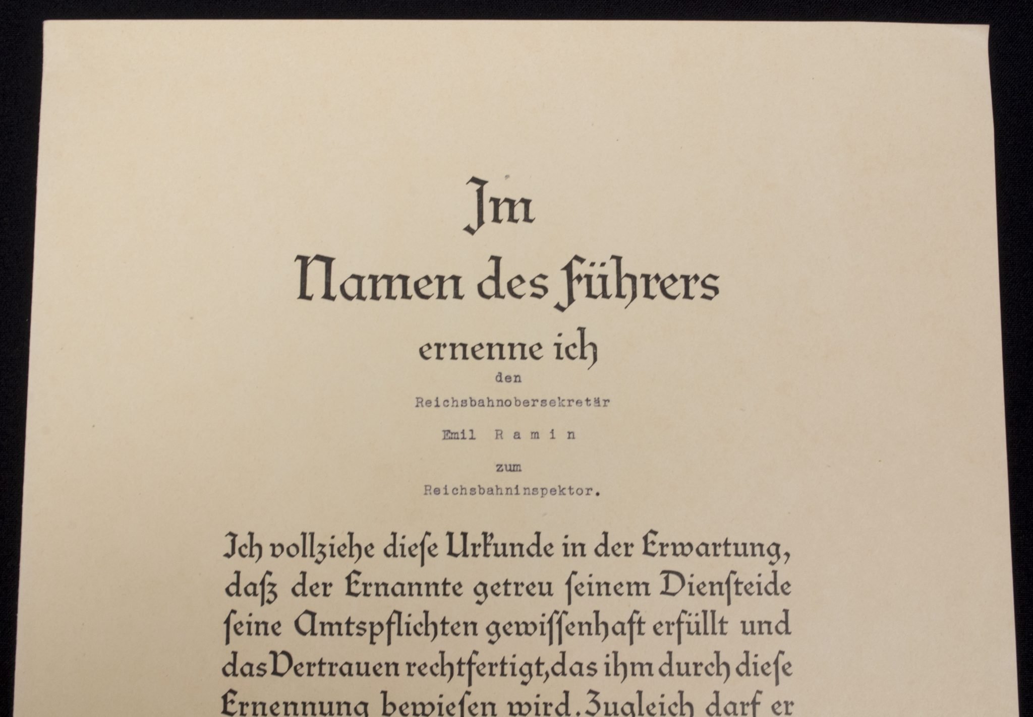 Promotional document (Ernennungsurkunde) Reichsbahninspektor, Hamburg-Altona (1942) — image 2