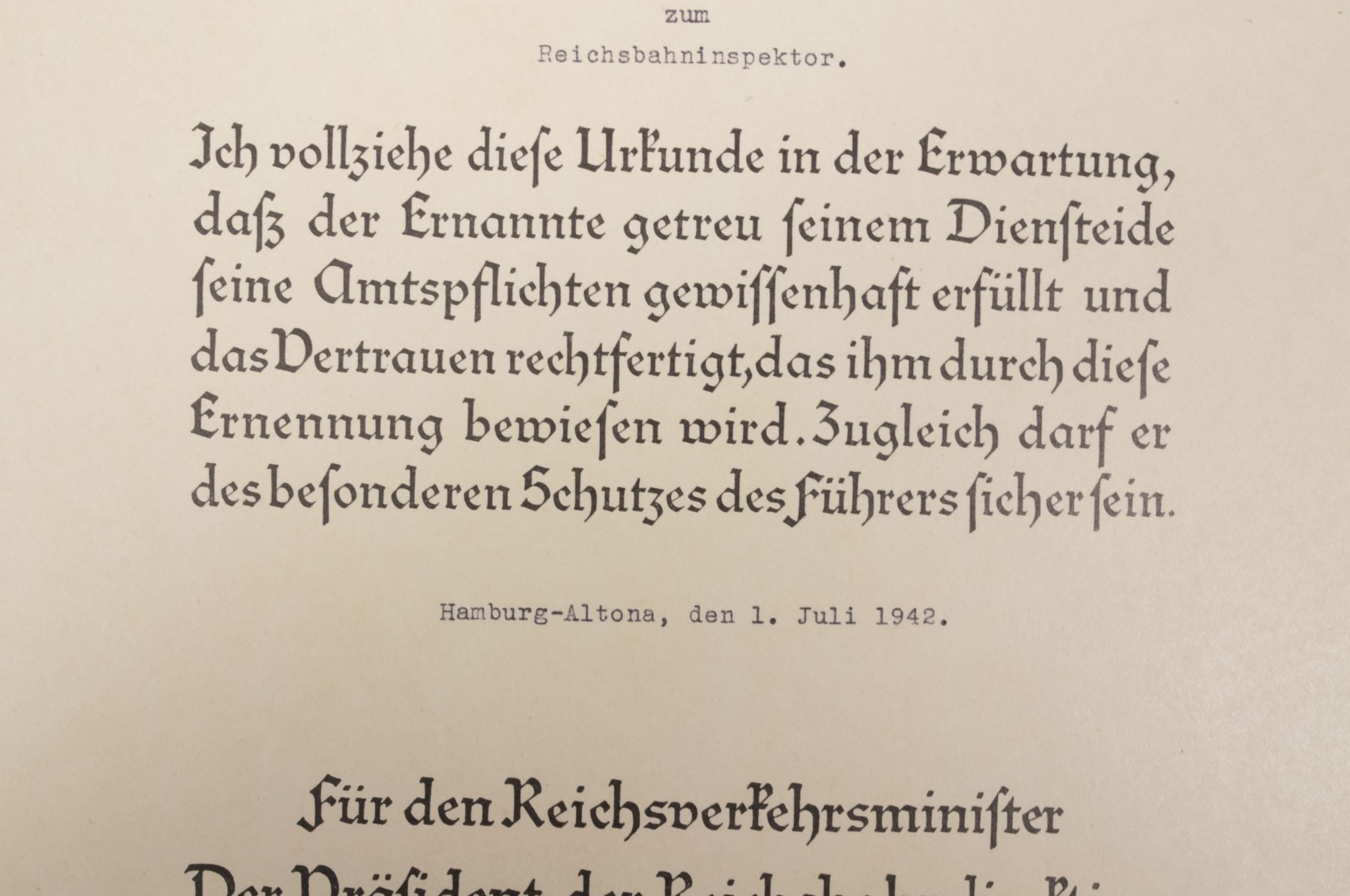 Promotional document (Ernennungsurkunde) Reichsbahninspektor, Hamburg-Altona (1942) — image 5