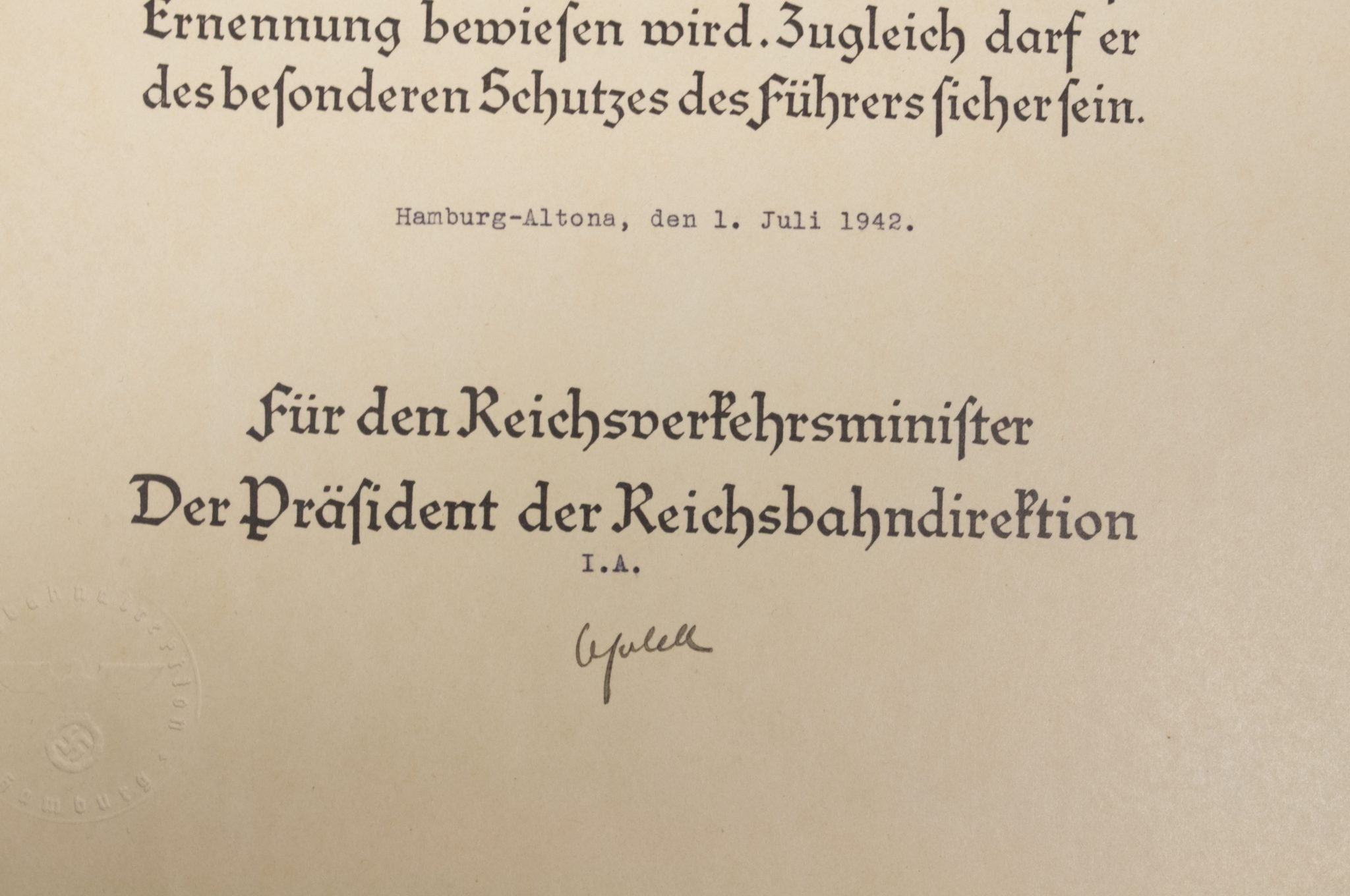 Promotional document (Ernennungsurkunde) Reichsbahninspektor, Hamburg-Altona (1942) — image 7