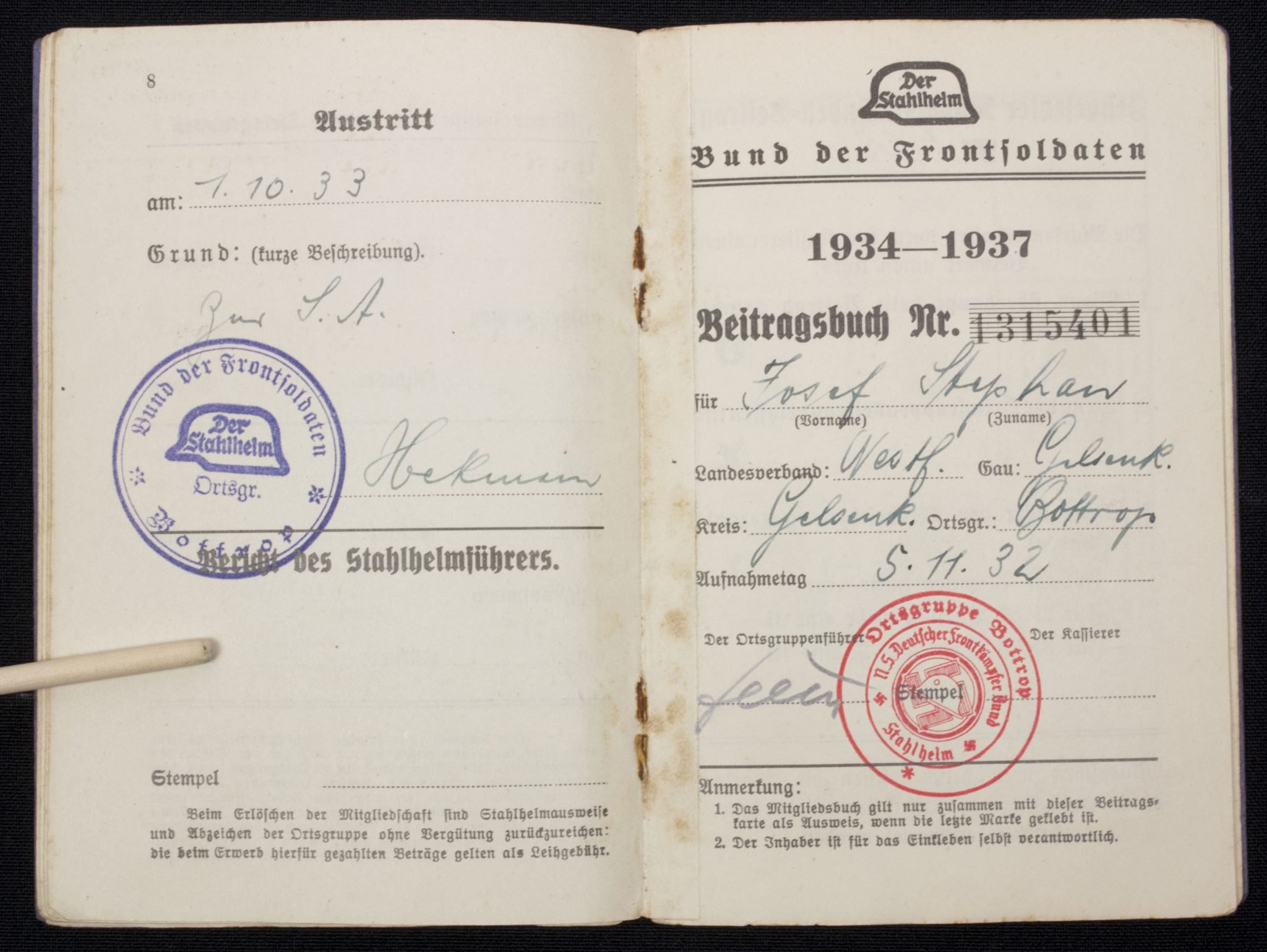 N.S. Deutscher Frontkämpferbund Mitgliedsbuch — image 10