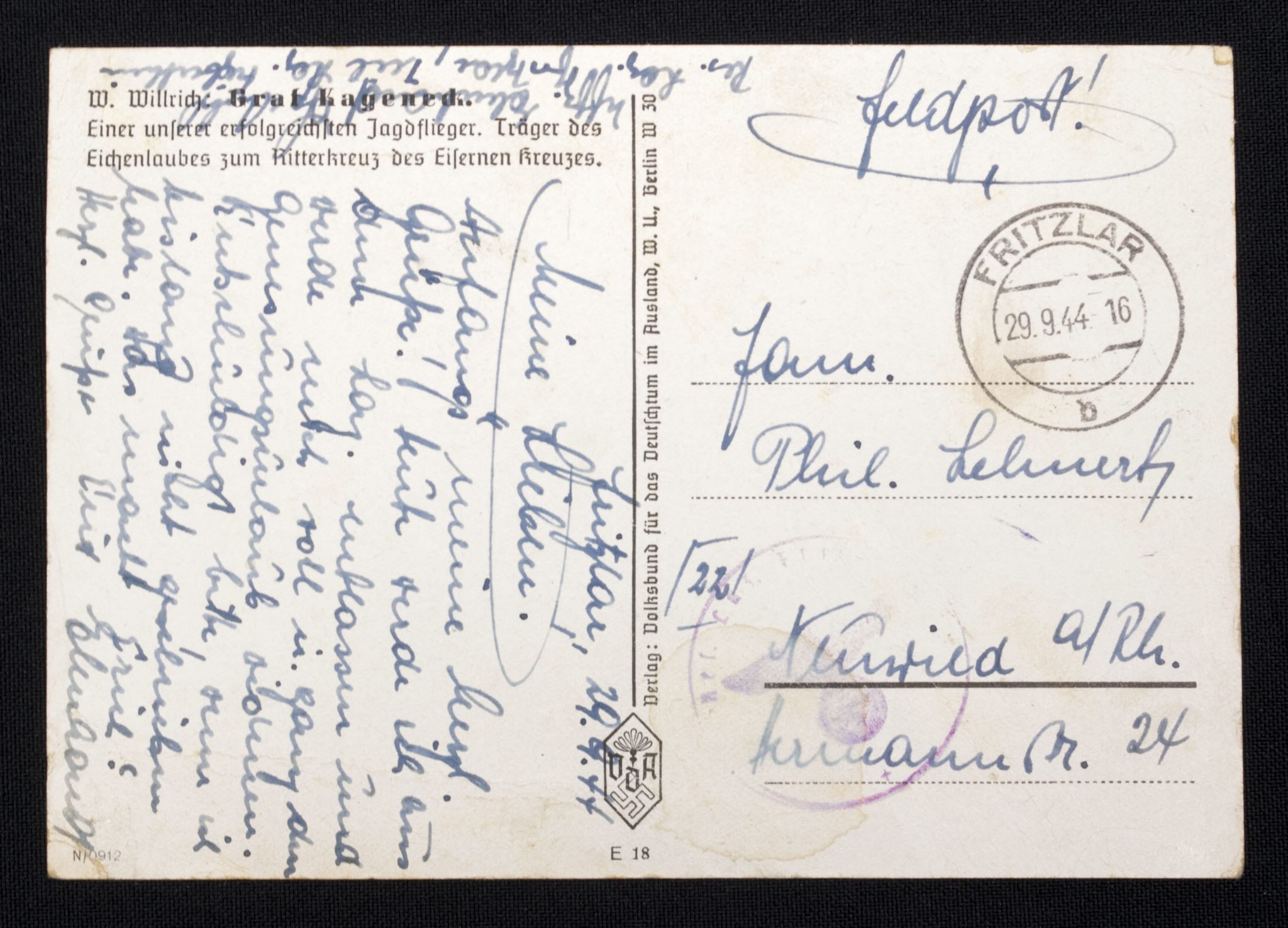 (Postcard) Willrich – Ritterkreuzträger Graf Kageneck — image 2