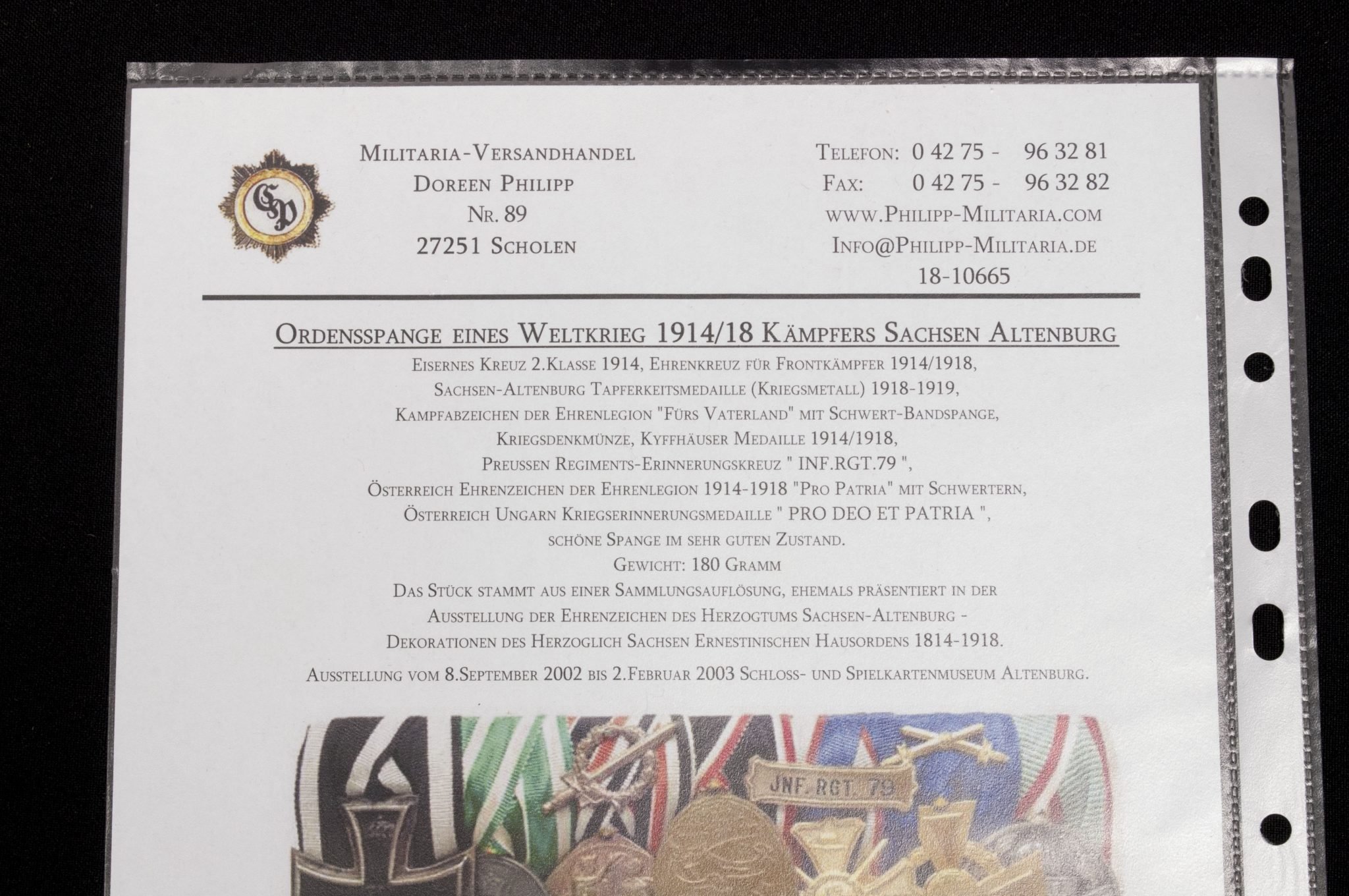 Sachsen-Altenburg large medalbar with EK2, Tapferkeitsmedaille, Ehrenlegion medal, Kyffhäuser medaille, Regiments Erinnerungskreuz, Ehrenlegion kreuz, Kriegserinnerungsmedaille (maker J. Reimann Berlin) — image 3