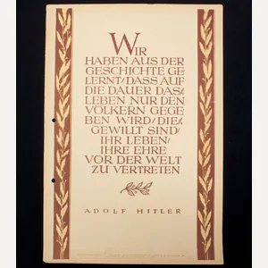 WWII German Wochenspruch (propaganda miniposter) with a saying of Adolf …