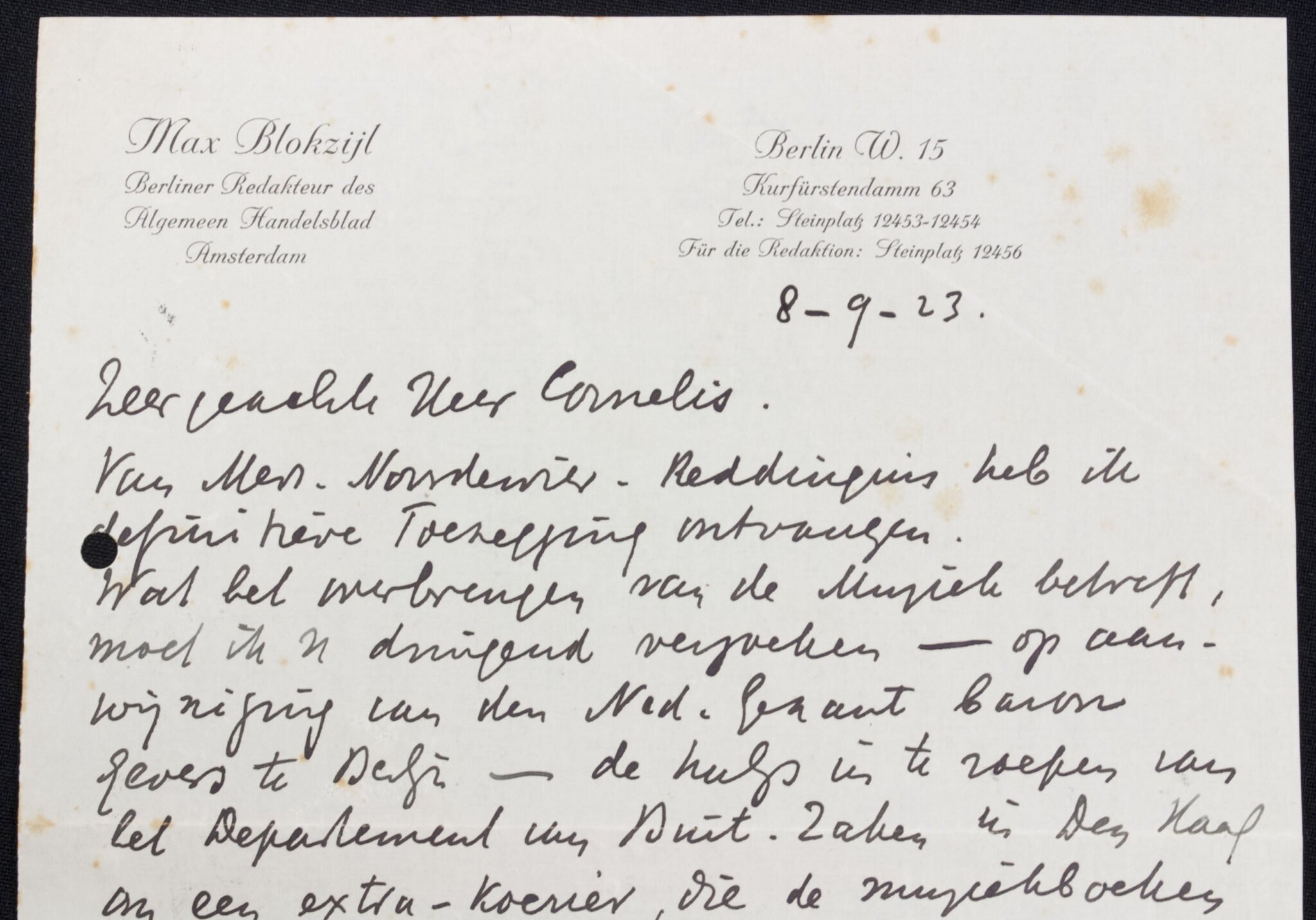 (NSB) Max Blokzijl – Handwritten letter as Berliner Redakteur (1923) – rare — image 3