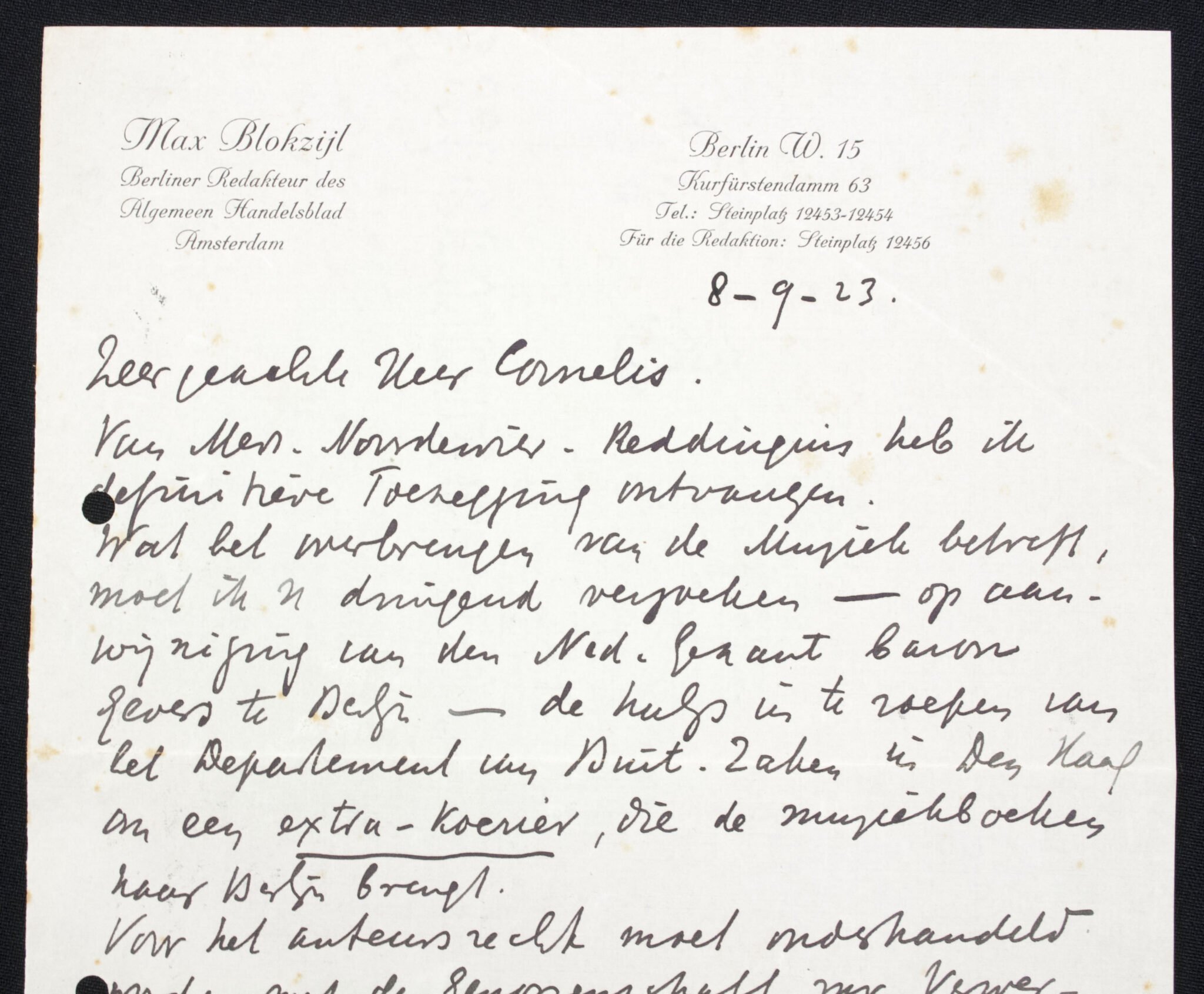 (NSB) Max Blokzijl – Handwritten letter as Berliner Redakteur (1923) – rare — image 5