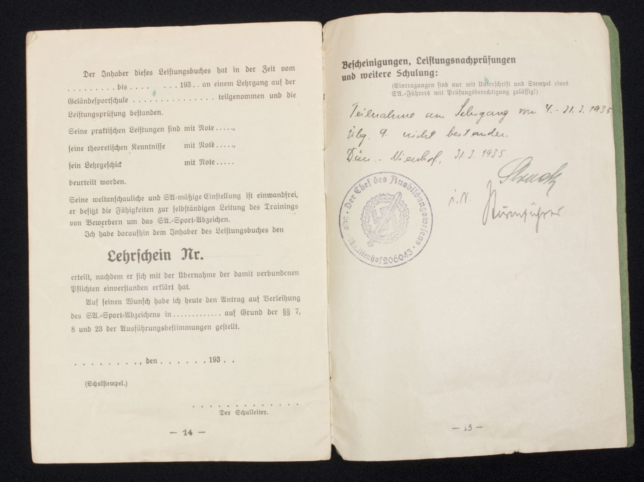 SA Sportabzeichen – Leistungsbuch with passphoto – April 1934 — image 11