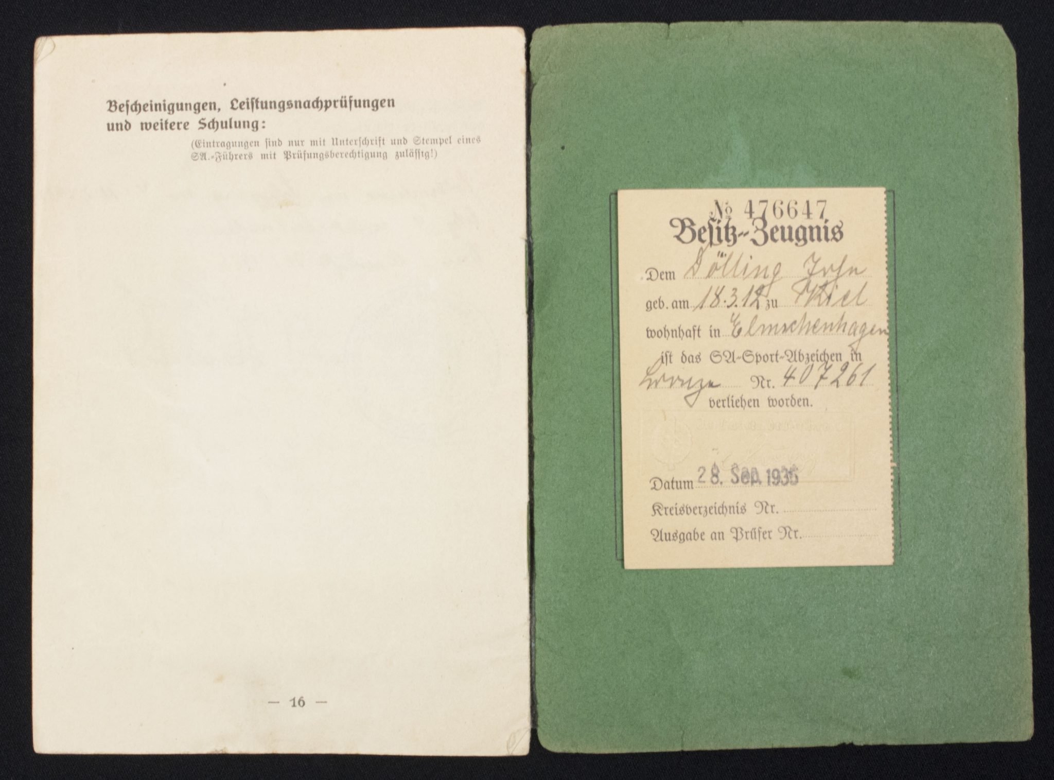 SA Sportabzeichen – Leistungsbuch with passphoto – April 1934 — image 12