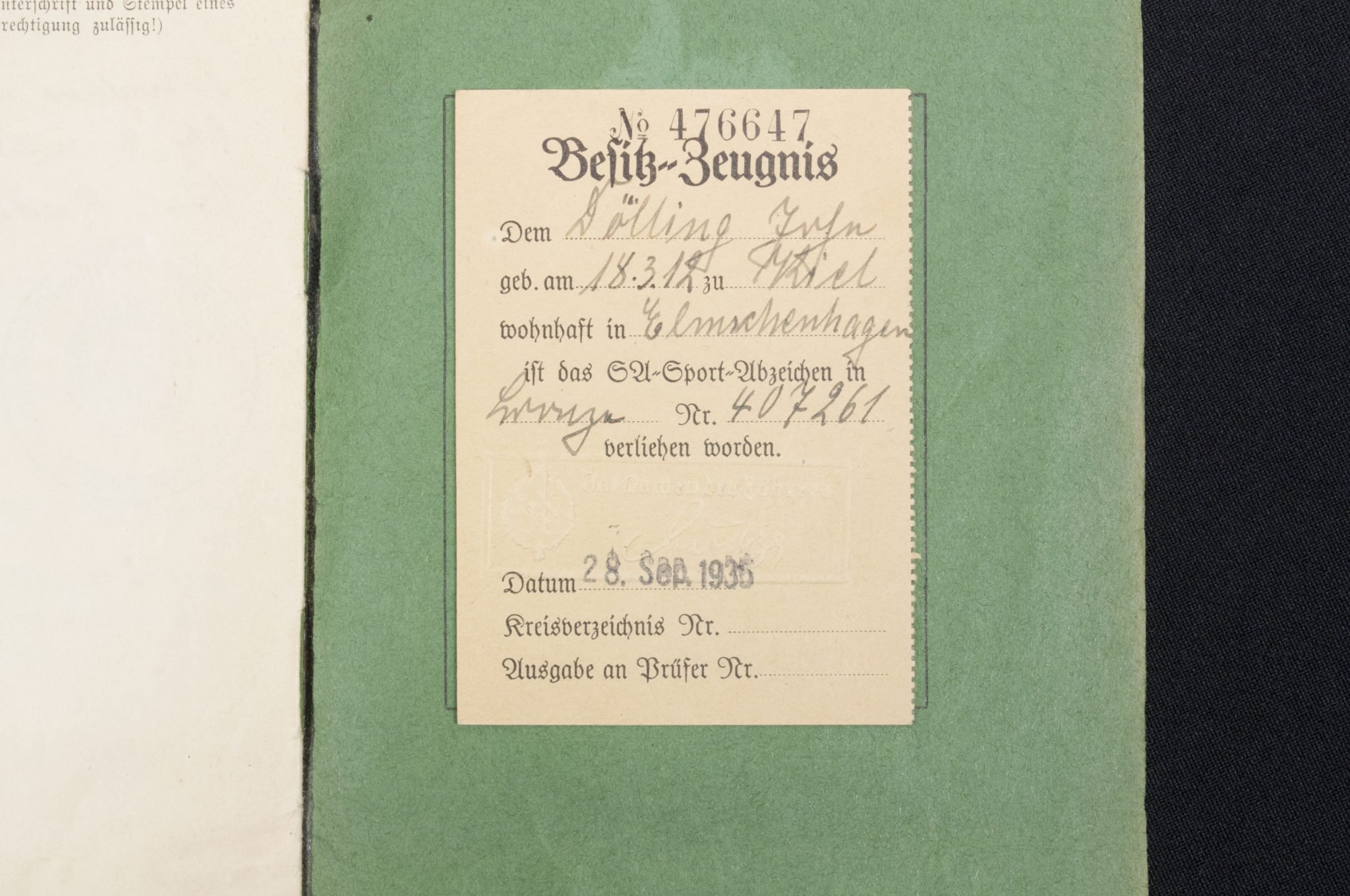 SA Sportabzeichen – Leistungsbuch with passphoto – April 1934 — image 13