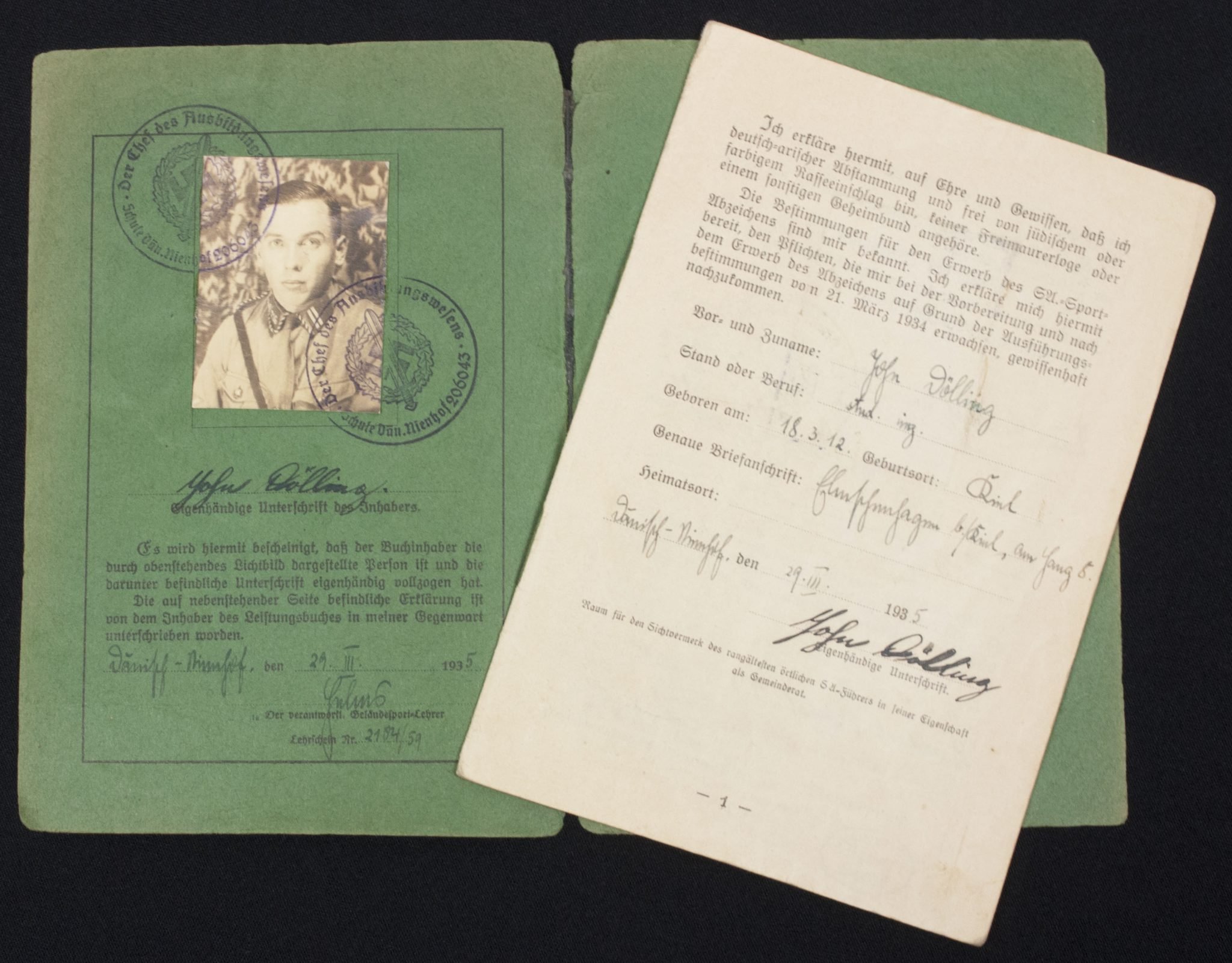 SA Sportabzeichen – Leistungsbuch with passphoto – April 1934 — image 2