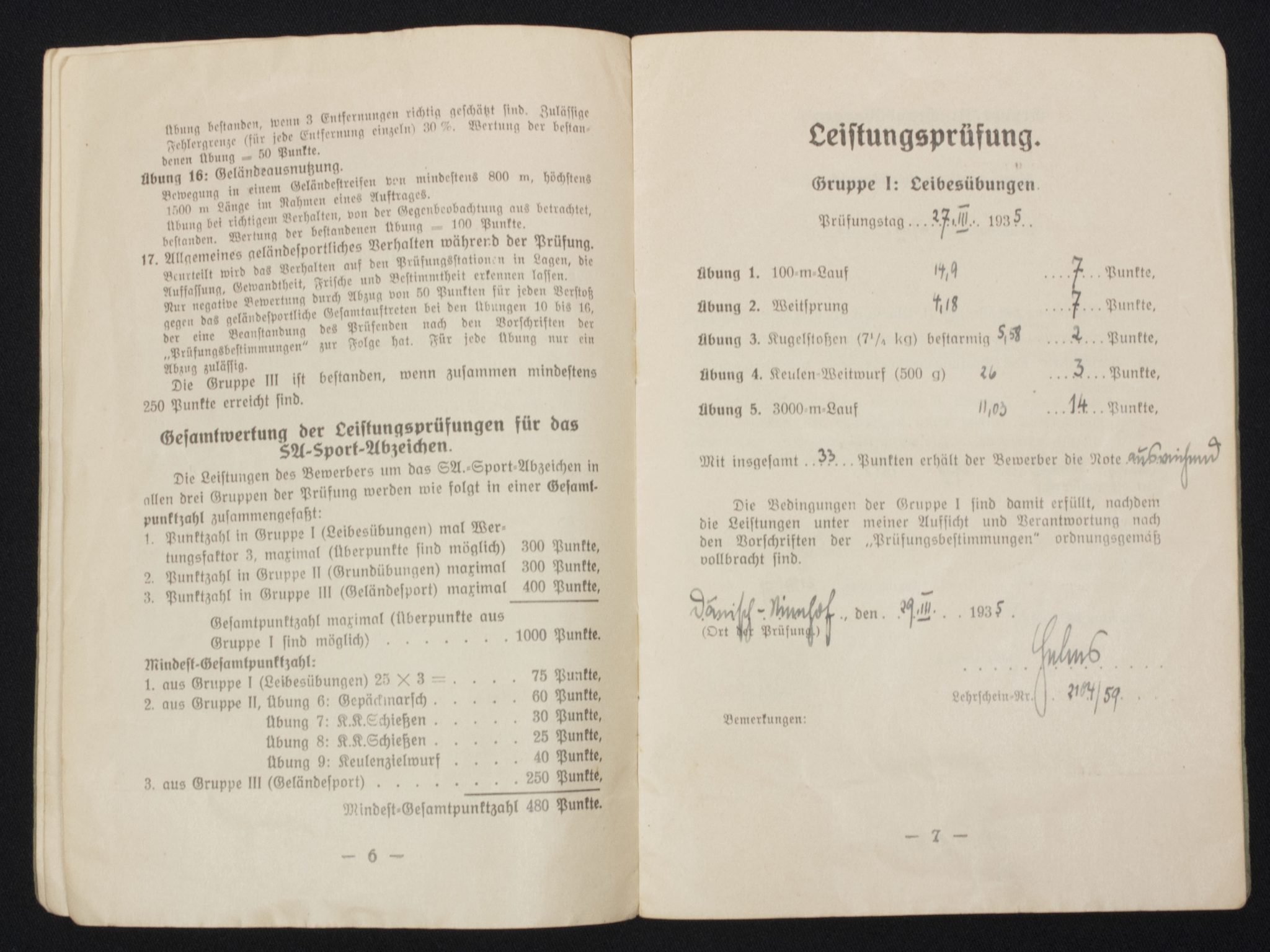 SA Sportabzeichen – Leistungsbuch with passphoto – April 1934 — image 7