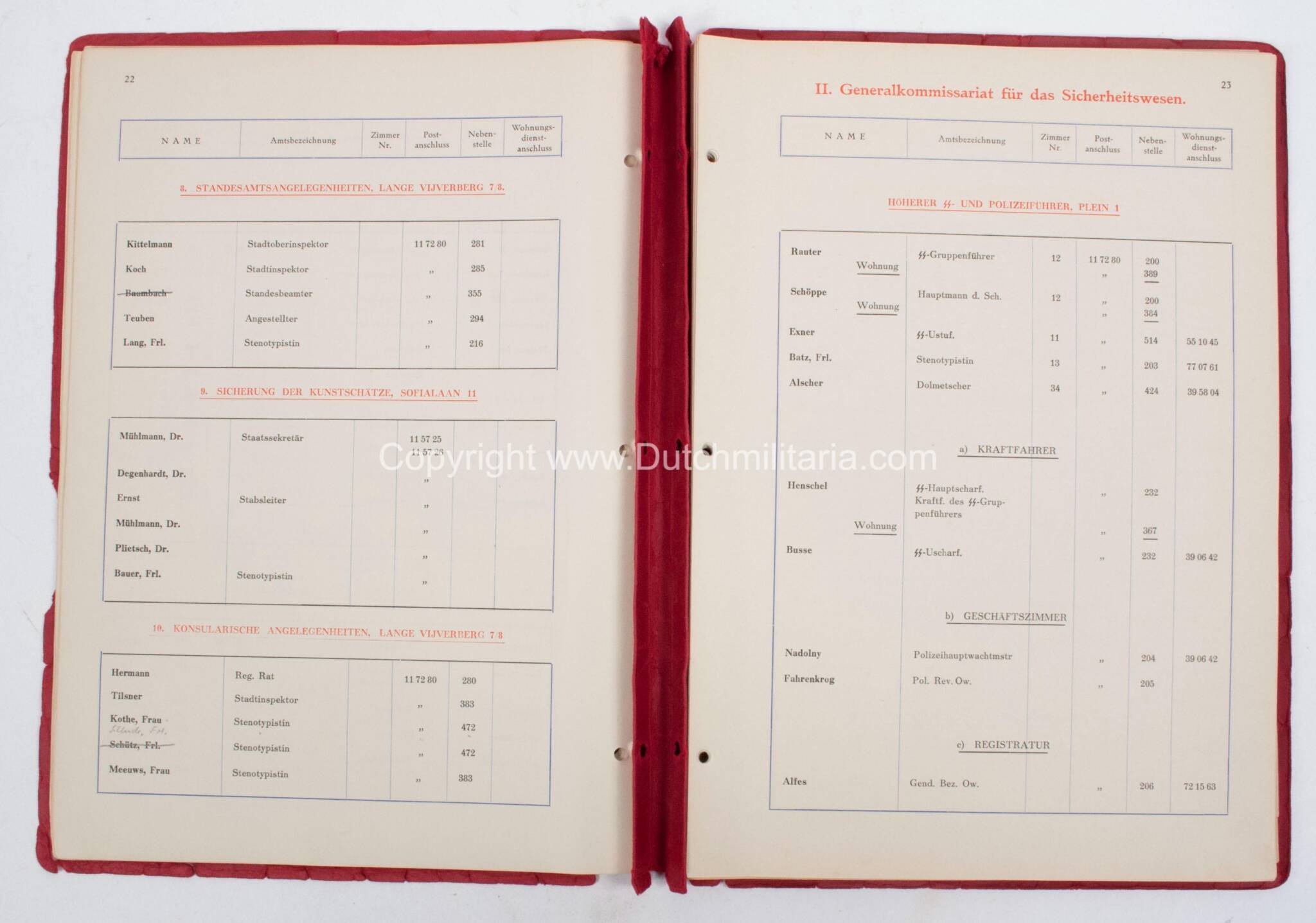 (Phonebook Reichskommissariat) Fernsprech-Verzeichnis der Dienststellen des Reichskommissars für die besetzten niederländische Gebiete (1941) – extremely rare — image 12