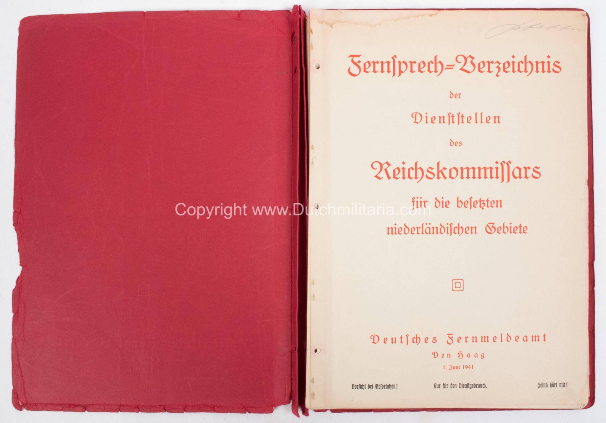 (Phonebook Reichskommissariat) Fernsprech-Verzeichnis der Dienststellen des Reichskommissars für die besetzten niederländische Gebiete (1941) – extremely rare — image 6