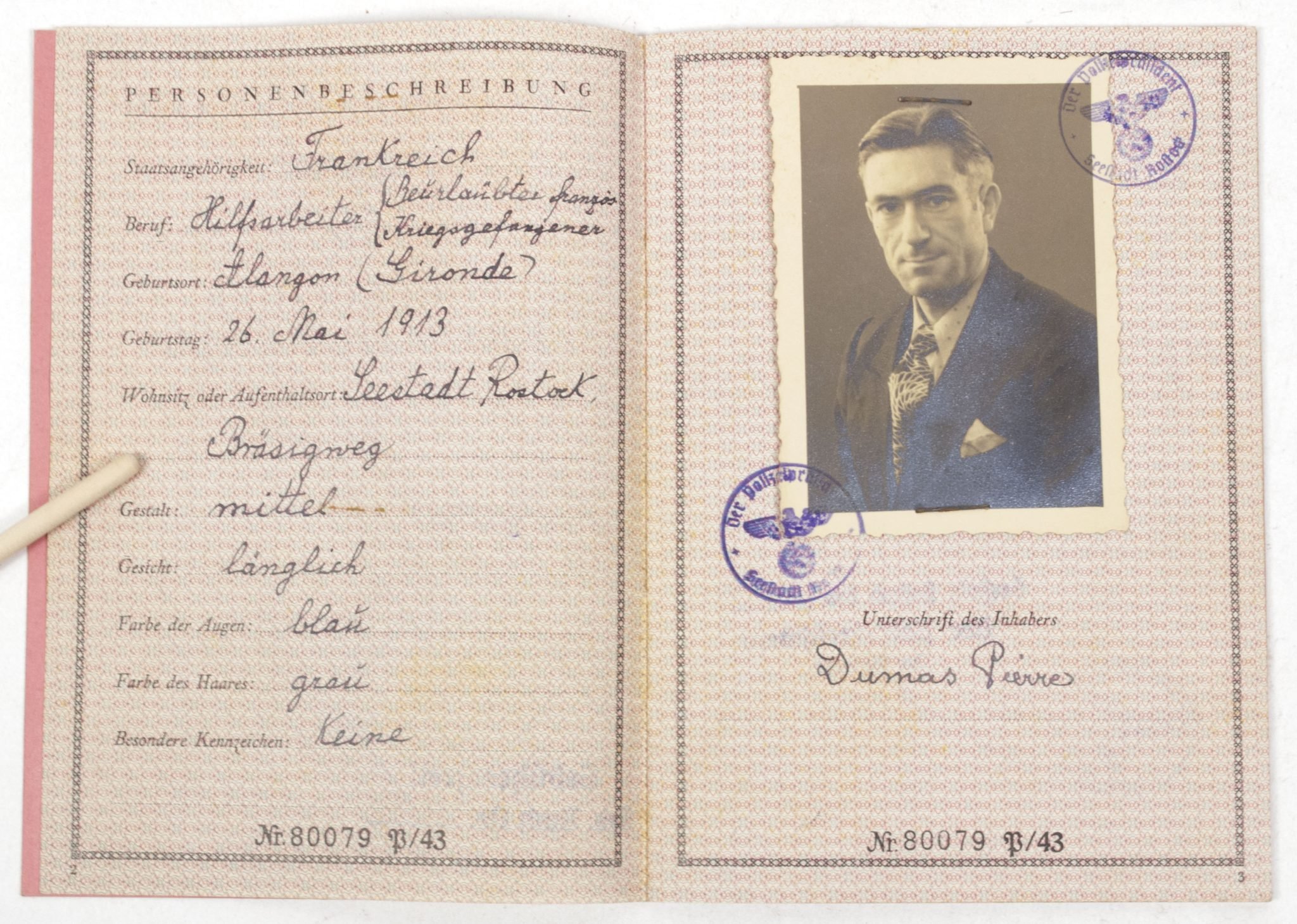 French WWI Veteran grouping with German WWII Vorläufiger Fremdenpass + medals + citations — image 31