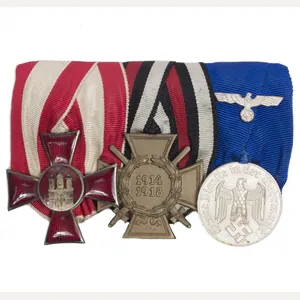 WWII German medalbar with Hanseatenkreuz Hamburg + Frontkämpfer Kreuz + …