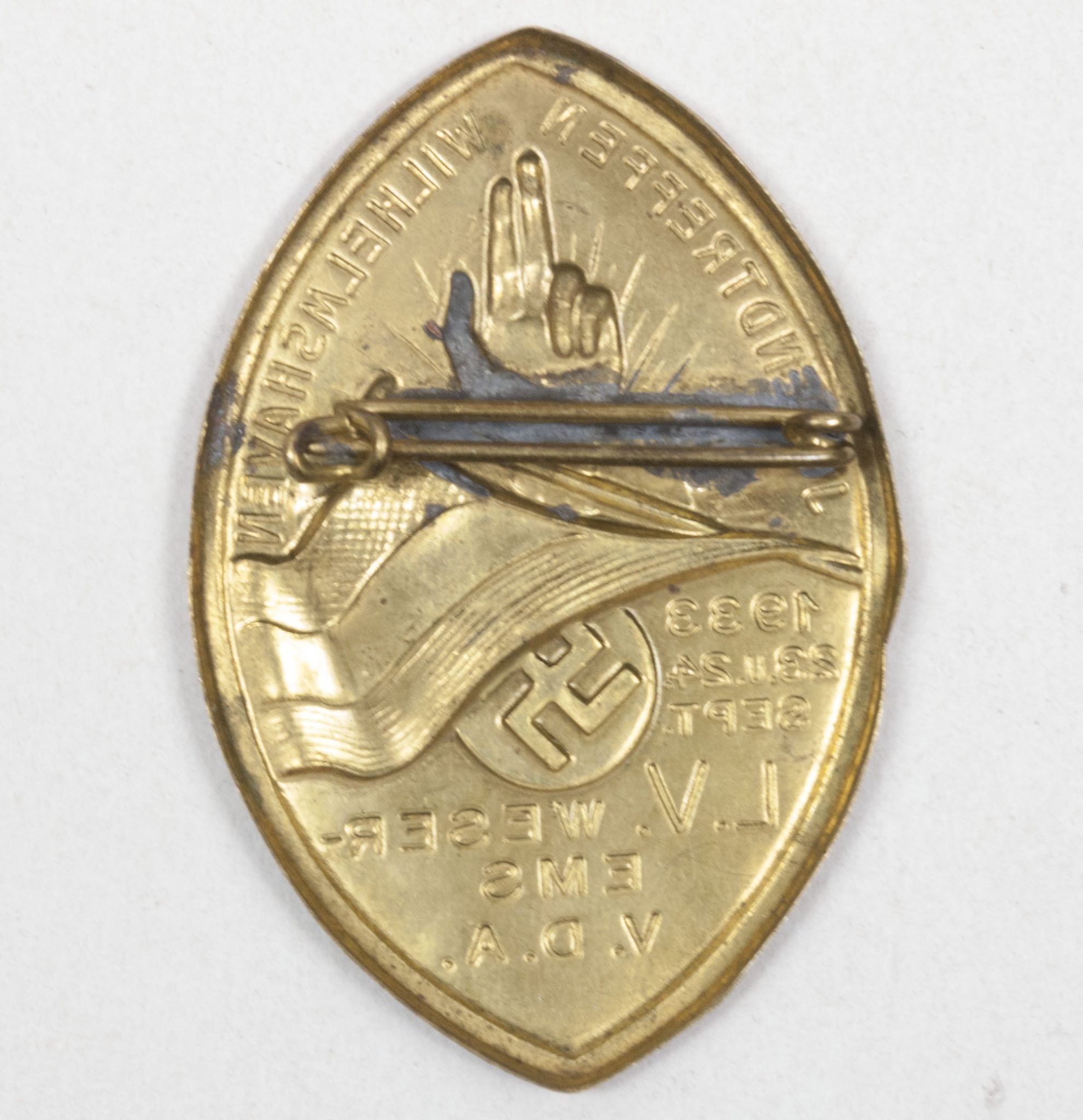 Landesverband L.V. Weser Ems V.D.A. Jugendtreffen Wilhelmshaven 23.j.24.Sept. 1933 abzeichen – rare — image 2