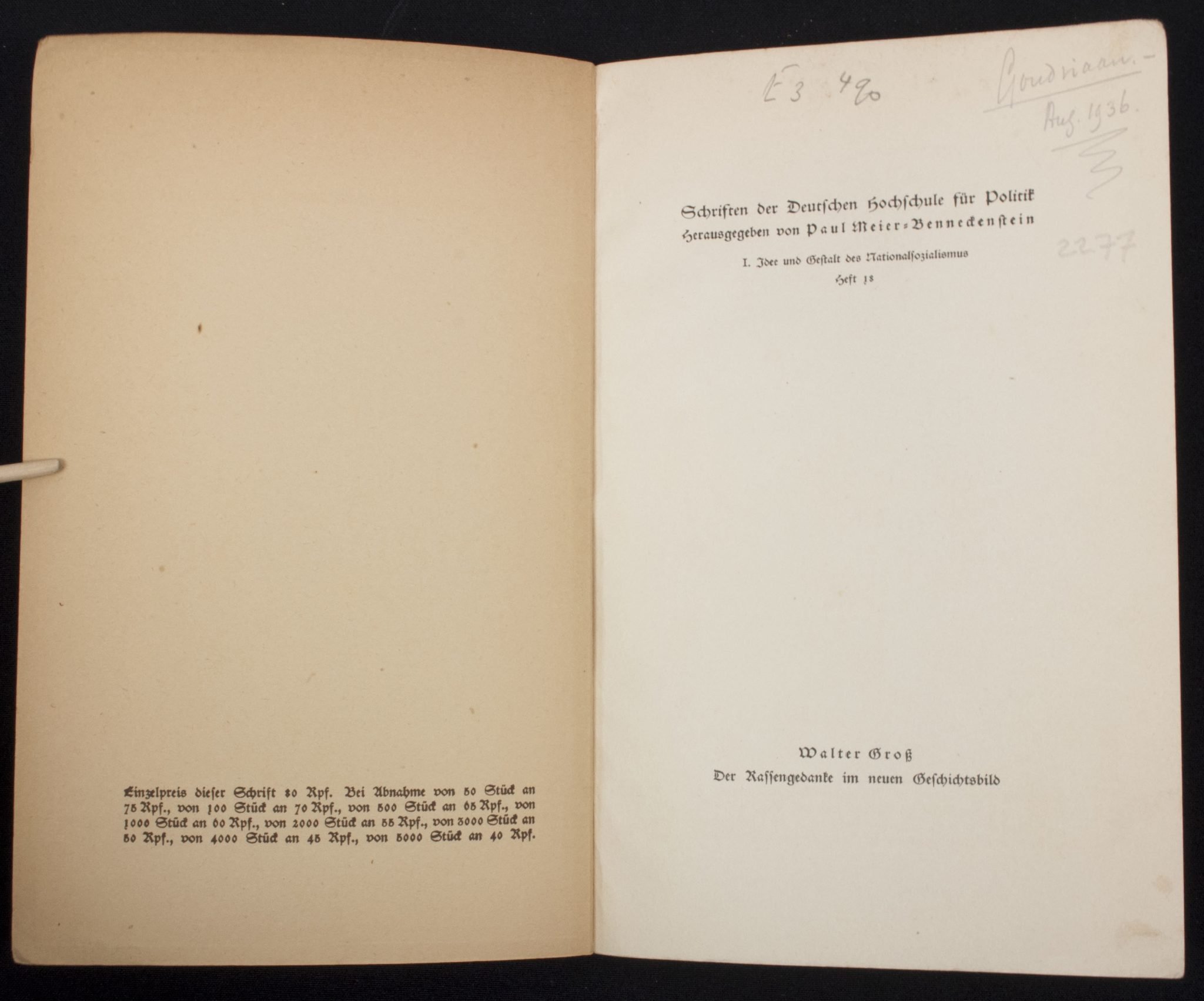 (Brochure) Dr. Walter Gross – Der Rassengedanke im neuen Geschichtsbild — image 2