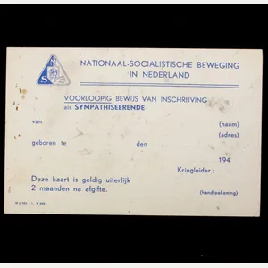 (NSB) Voorloopig bewijs van inschrijving als Sympathiseerende (Sympathisers membercard) – …