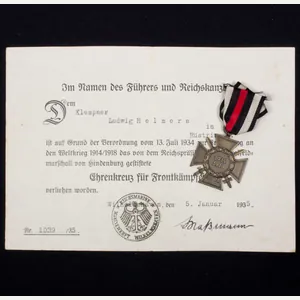 Ehrenkreuz für Frontkämpfer + Citation (Rüstringen)