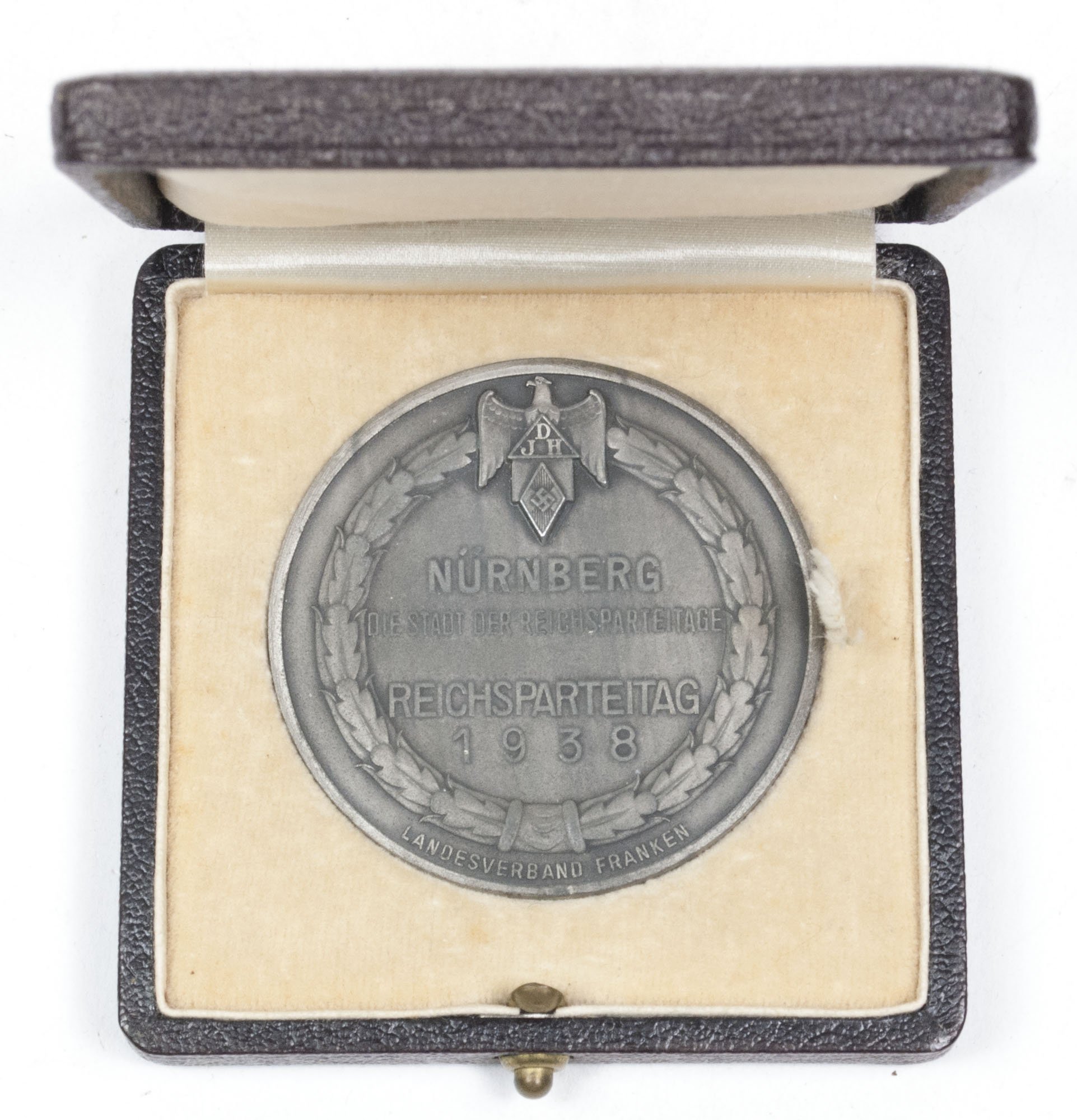 Hitlerjugend (HJ) Reichsparteitag 1938 plaque Landesverband Franken/Reichsjugendherberge Luginsland + etui — image 2