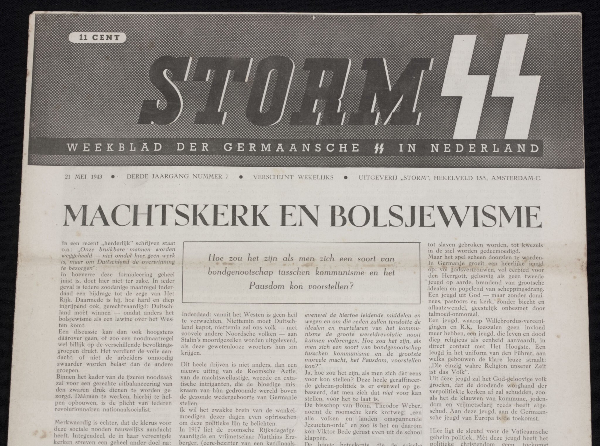 (Newspaper) Storm SS – Derde Jrg. Nr. 7 – 21 mei 1943 – REICHSSCHULE VALKENBURG!!! – RARE — image 2