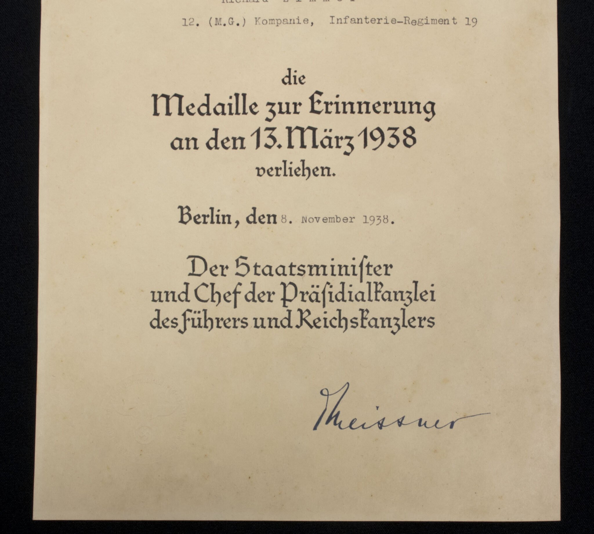 Medaille zur Erinnerung an den 13. März 1938 urkunde/citation — image 3