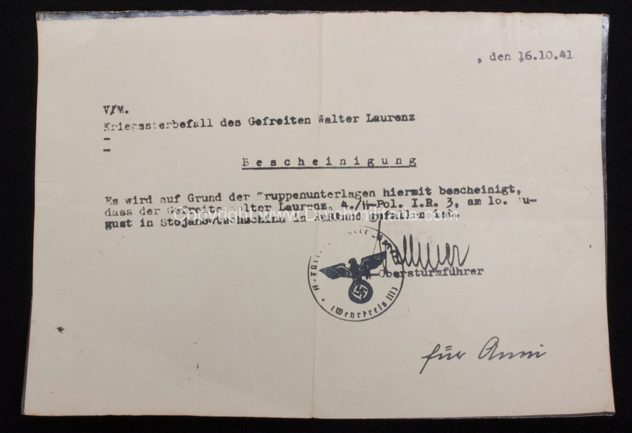 (Grouping) 4./SS-Pol. I.R.3 large portrait, Bescheinigung + 180 photo's + Polizei Mützenabzeichen (1941) — image 29