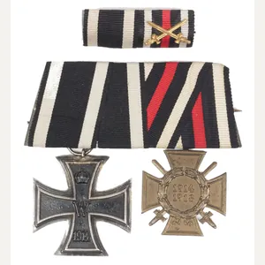 Medalbar with WWI Iron Cross second class + Frontkämpfer Ehrenkreuz …