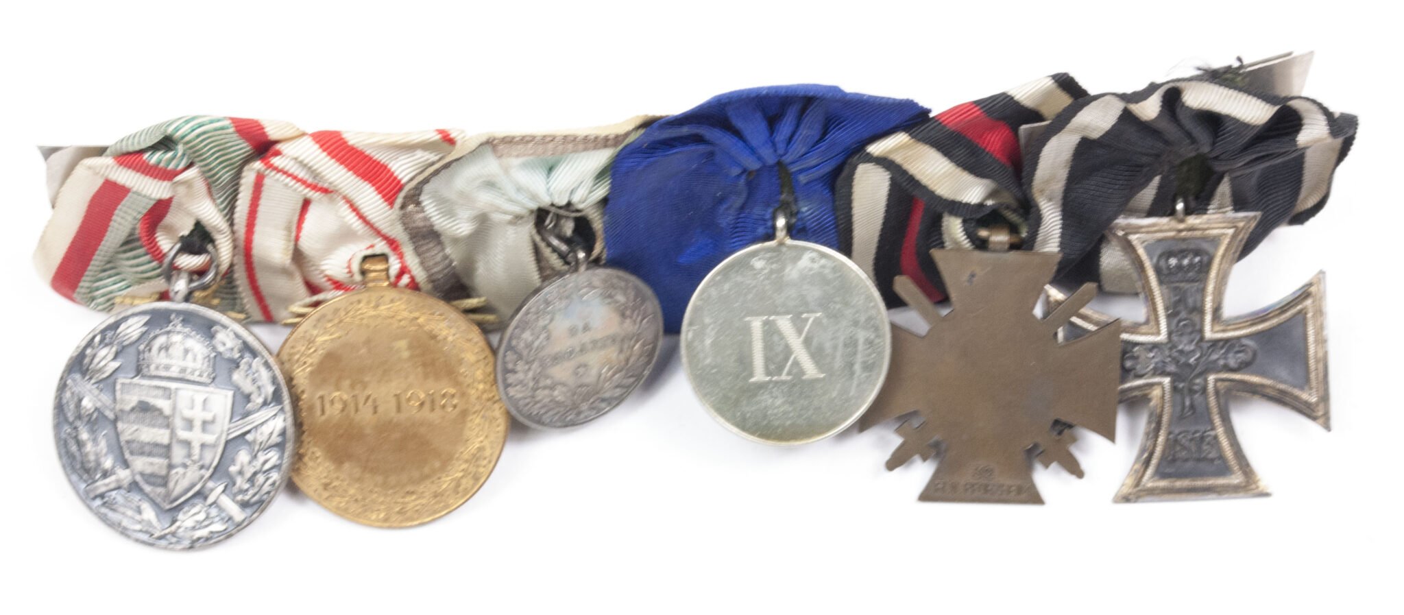 WWI Imperial German medalbar with EK2, FEK, Treue Dienste, Bulgarian bravery medal, Austrian + Romanian commemorative medals — image 16